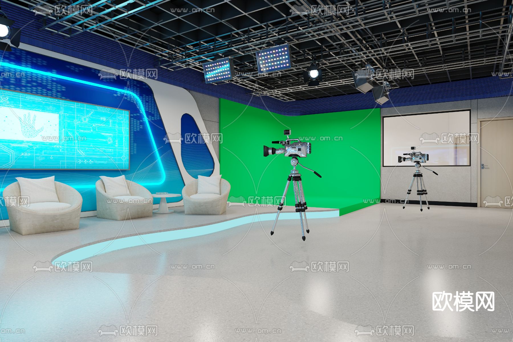 广播电台 演播室3d模型下载（渲染图2）