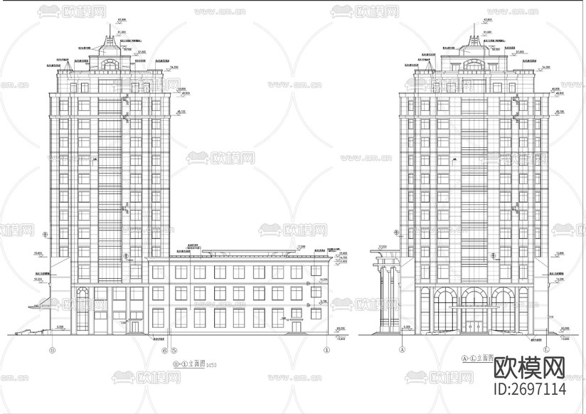 總工會綜合樓建筑cad施工圖下載(渲染圖1)