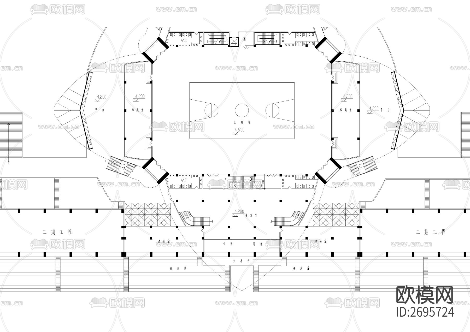 某大学体育馆cad施工图下载（渲染图3）
