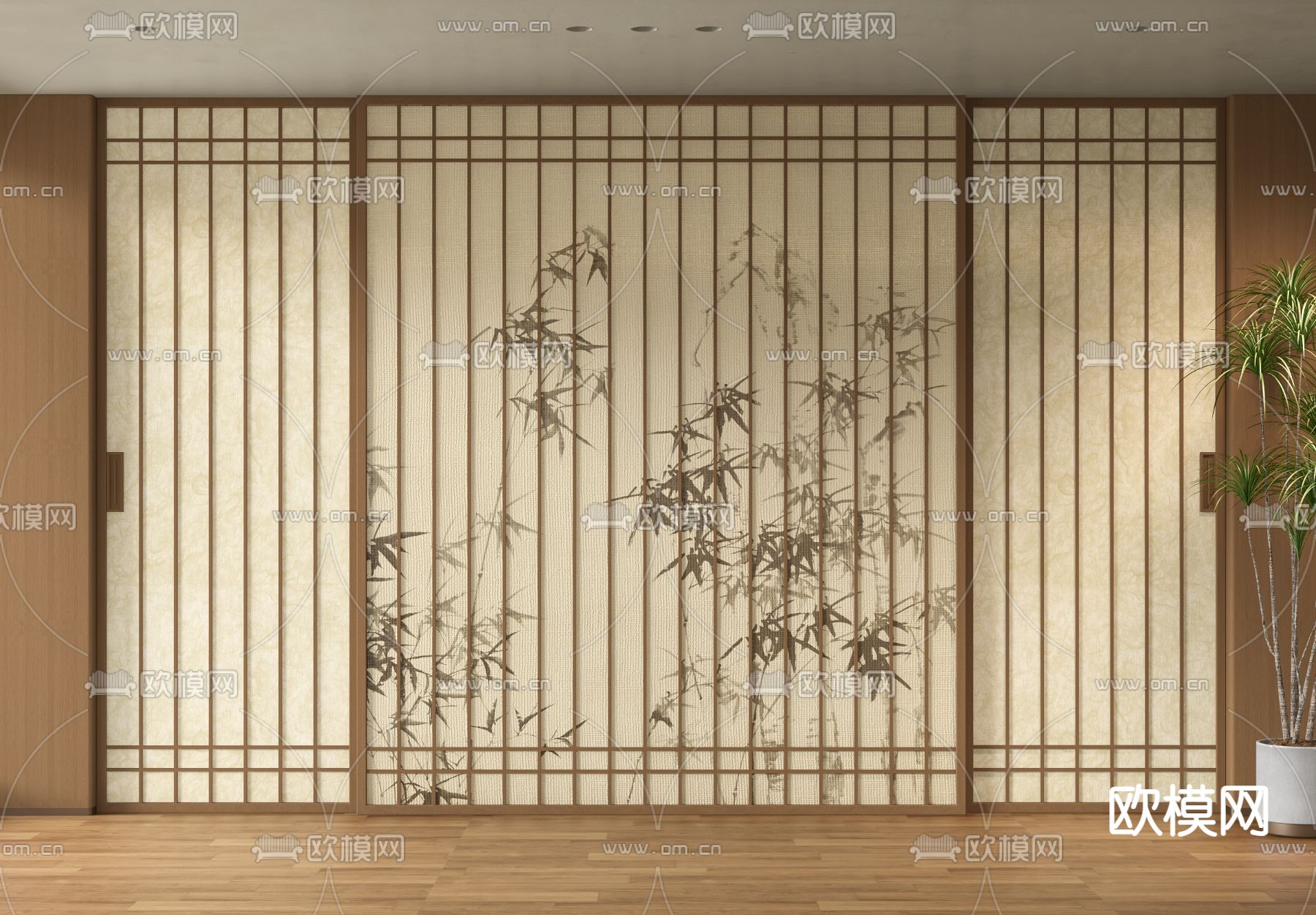 中式推拉门 移门3d模型下载