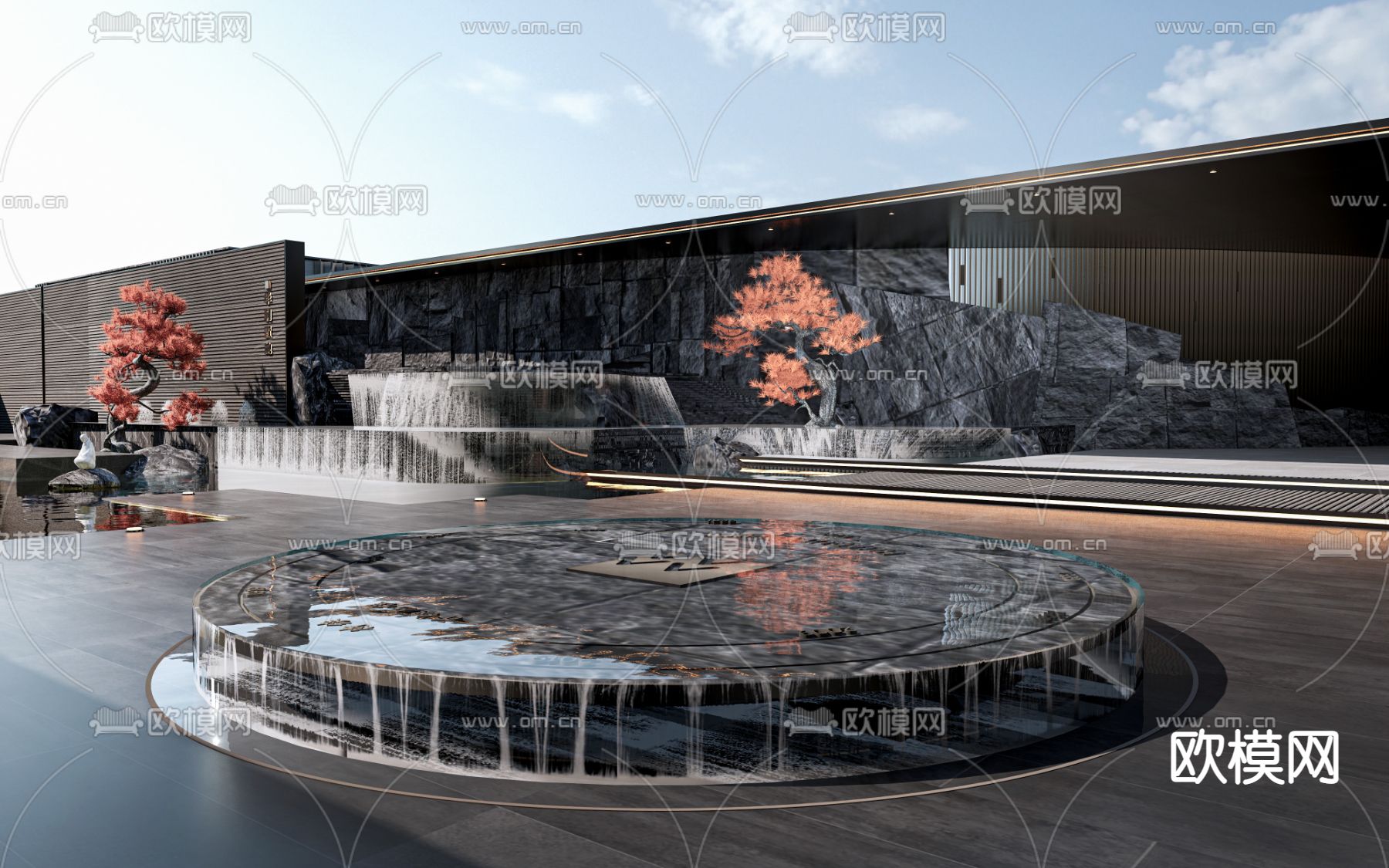现代景墙流水景观su模型下载_ID14140140_sketchup模型下载-欧模网