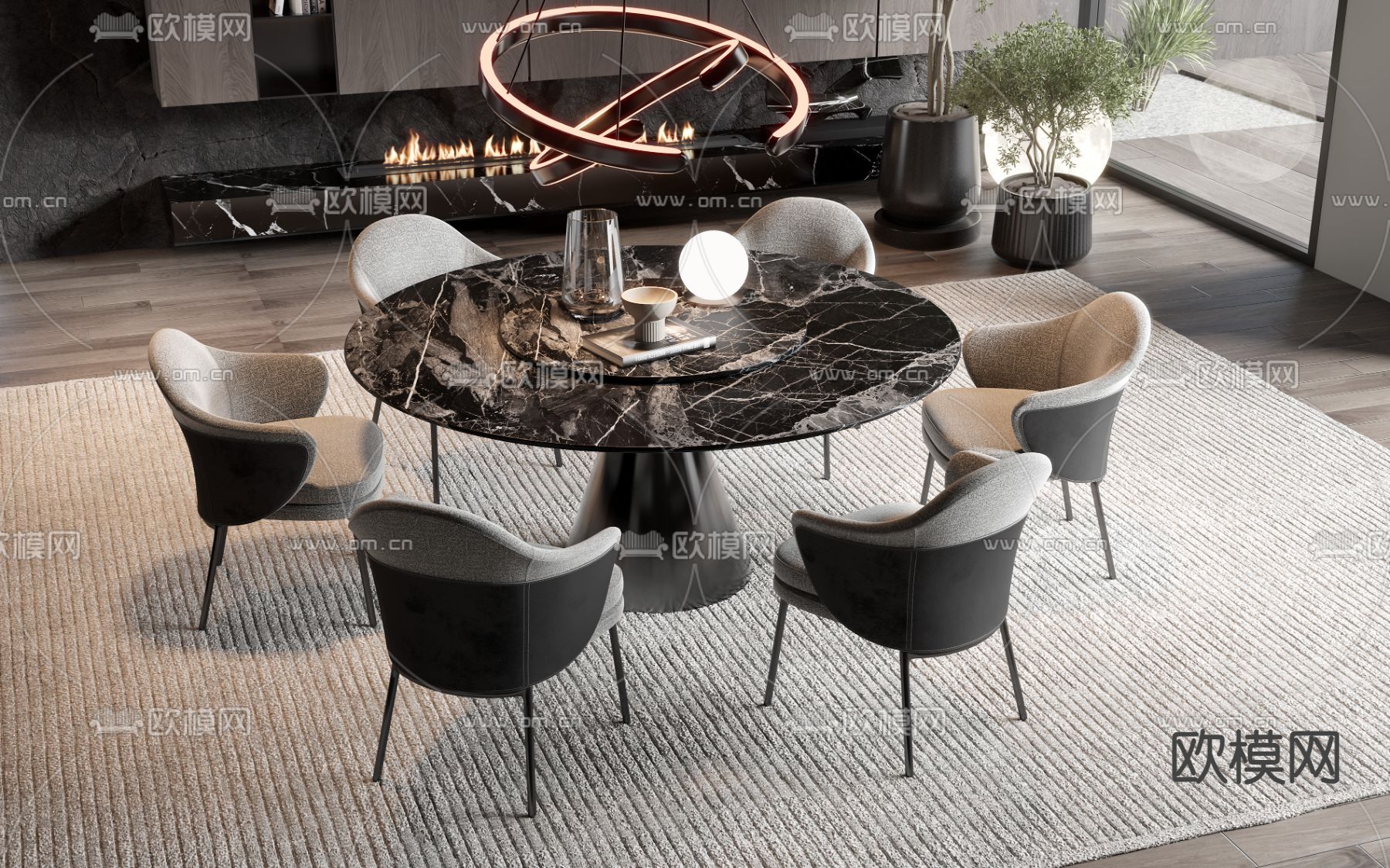 圆餐桌椅3d模型下载