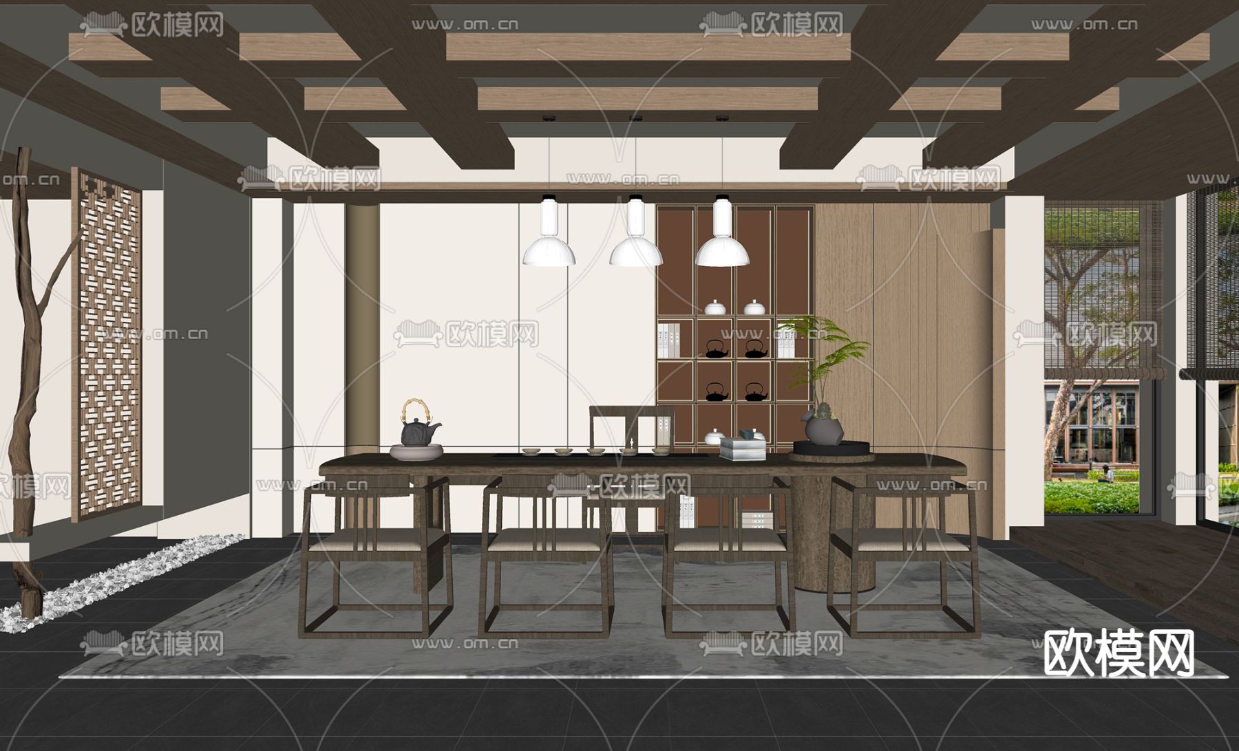 新中式茶室su模型