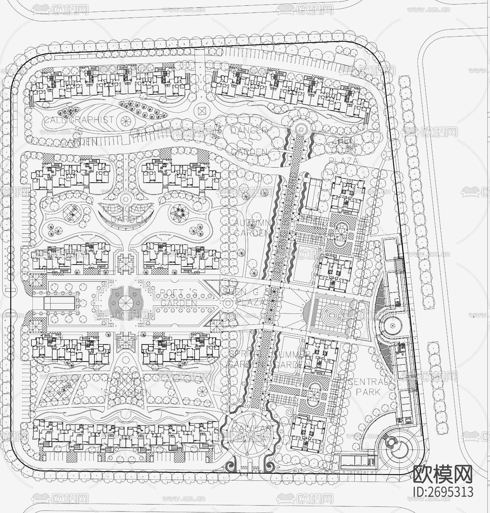 小區(qū)規(guī)劃景觀CAD施工圖下載（渲染圖2）