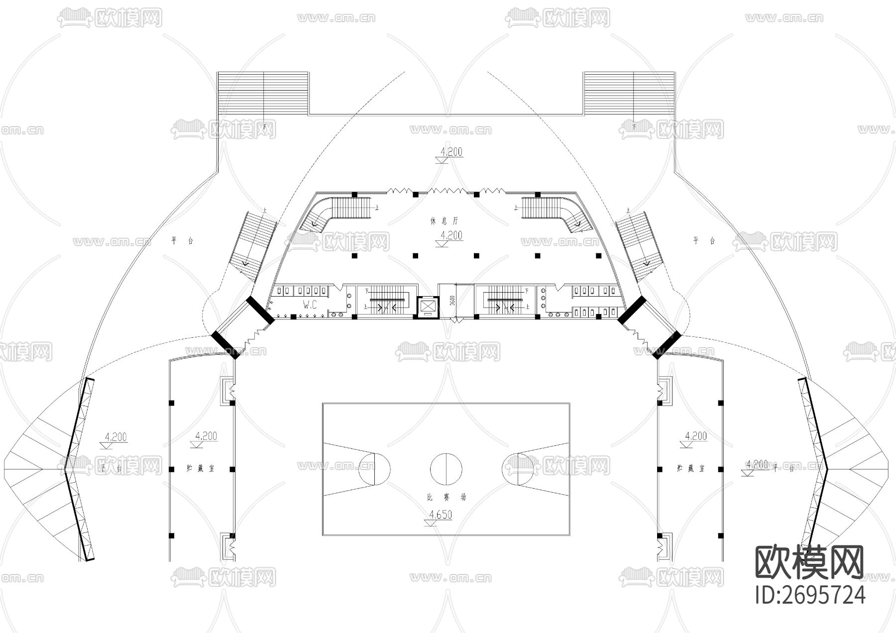 某大学体育馆cad施工图下载（渲染图1）
