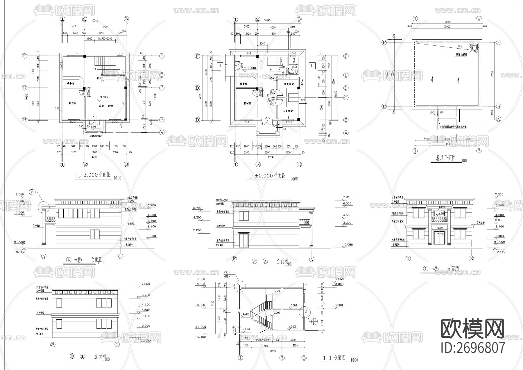 村活动中心全套建筑cad施工图下载（渲染图6）