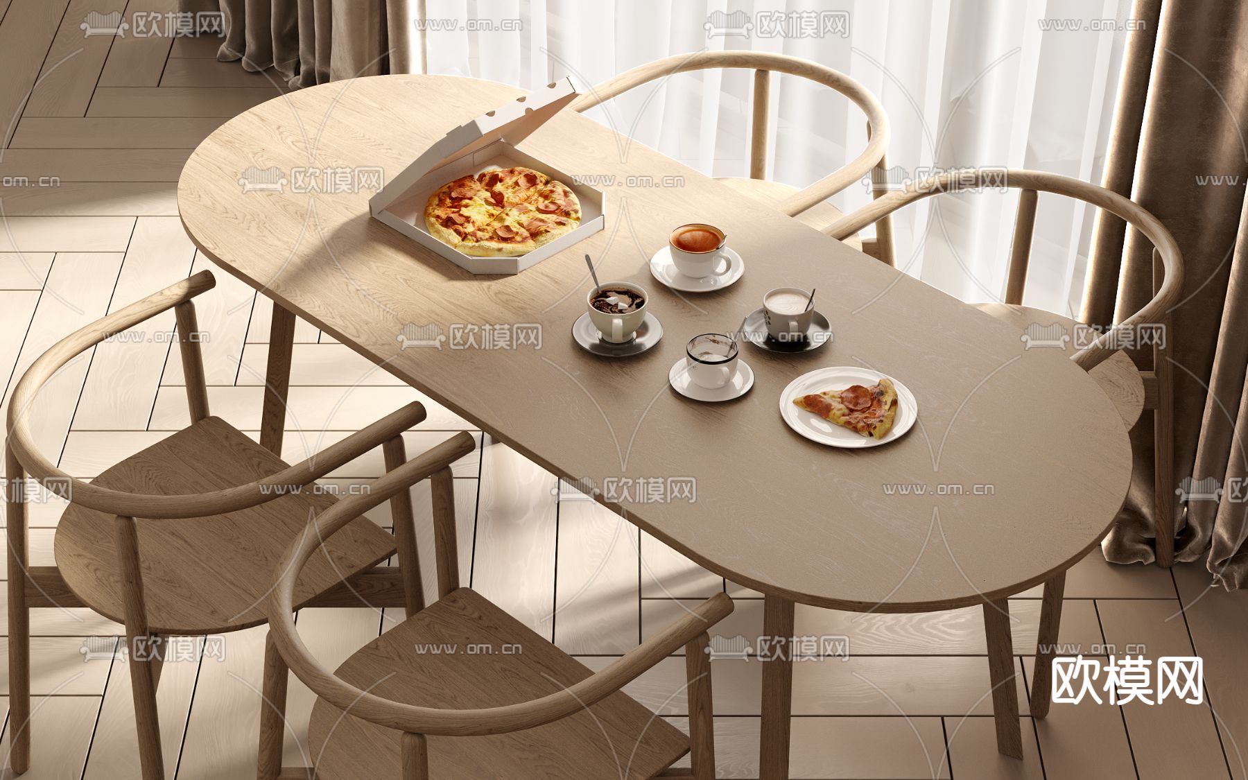 北欧餐桌椅3d模型下载