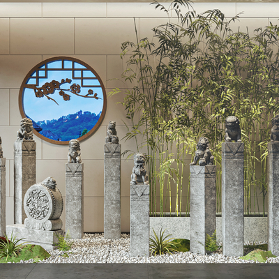  新中式拴马桩su模型 