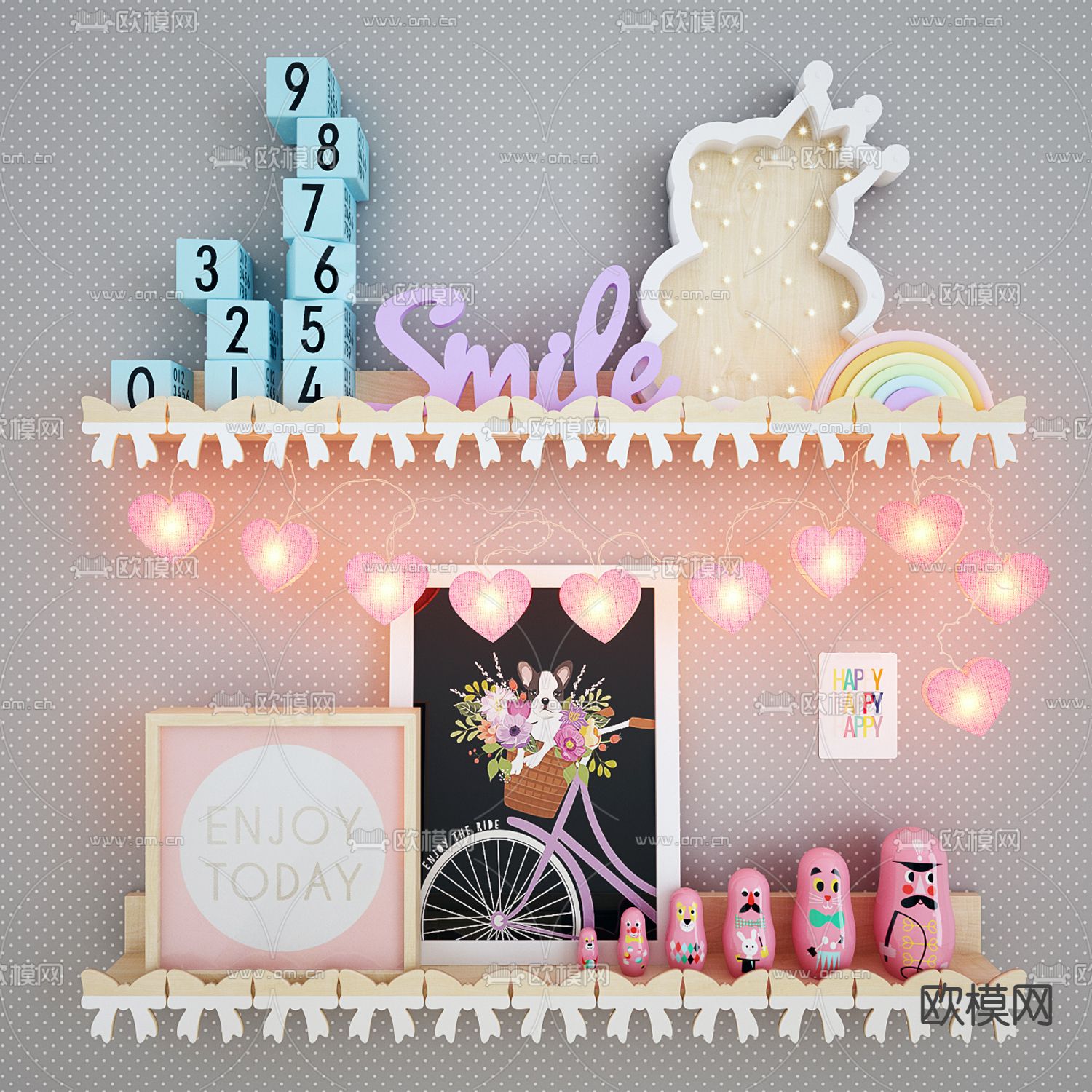 儿童壁柜 玩具柜3d模型下载（渲染图1）