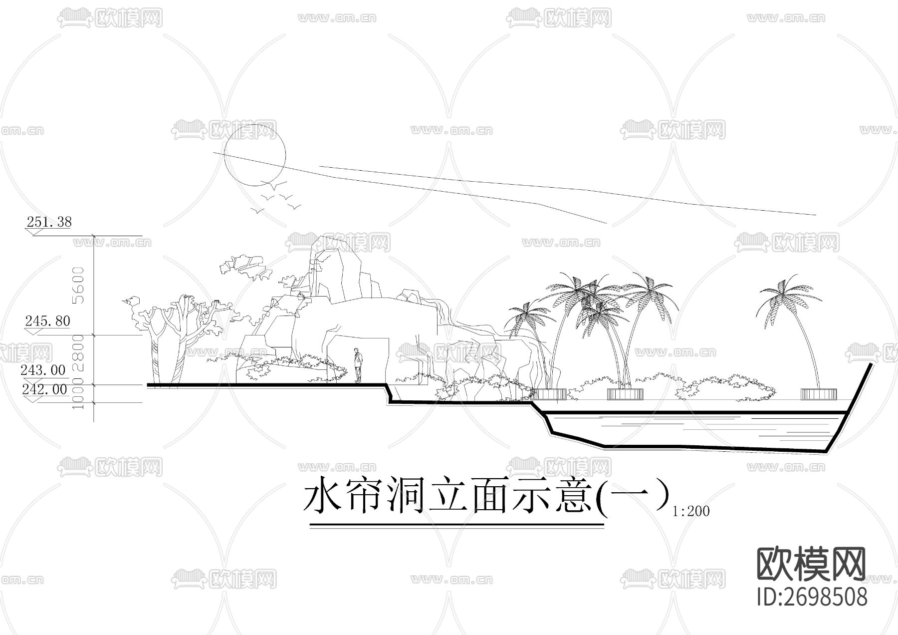 水帘洞瀑布景观细部节点大样下载（渲染图1）
