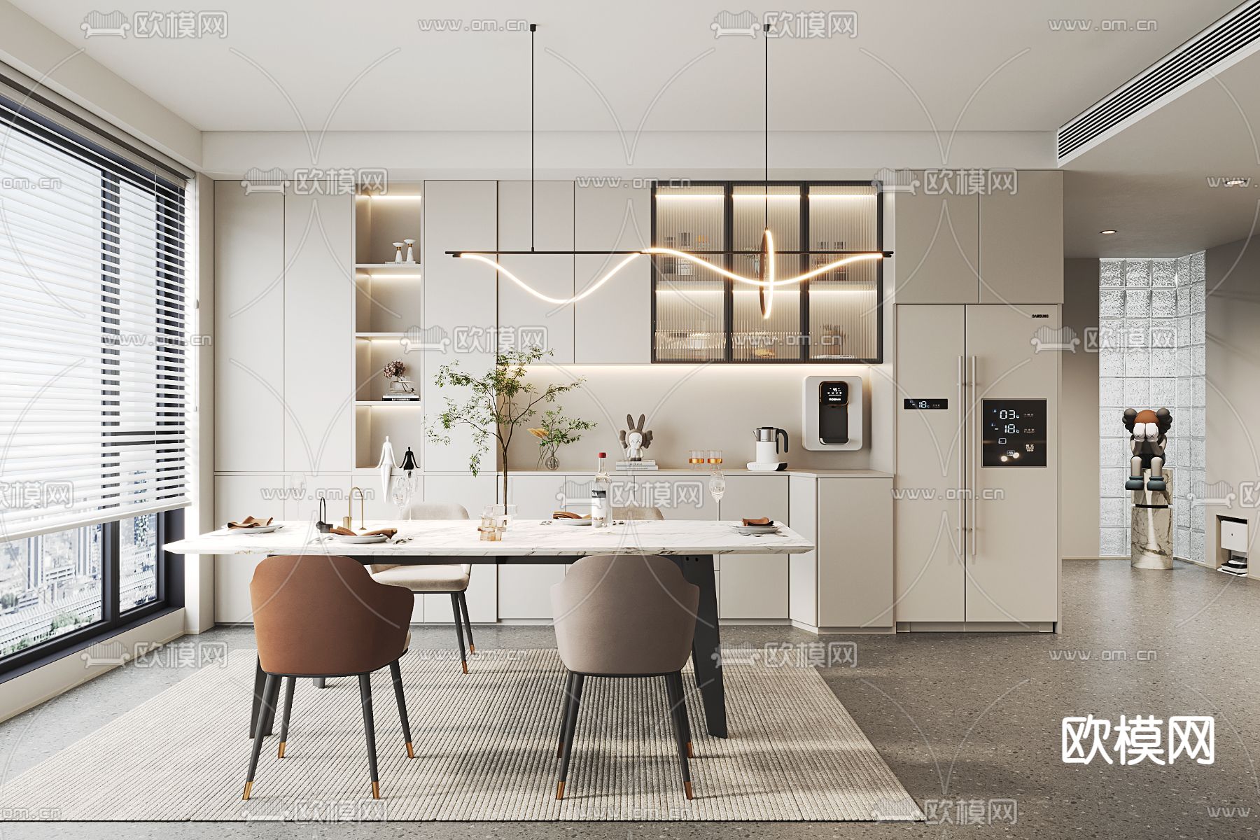 奶油风餐厅3d模型下载