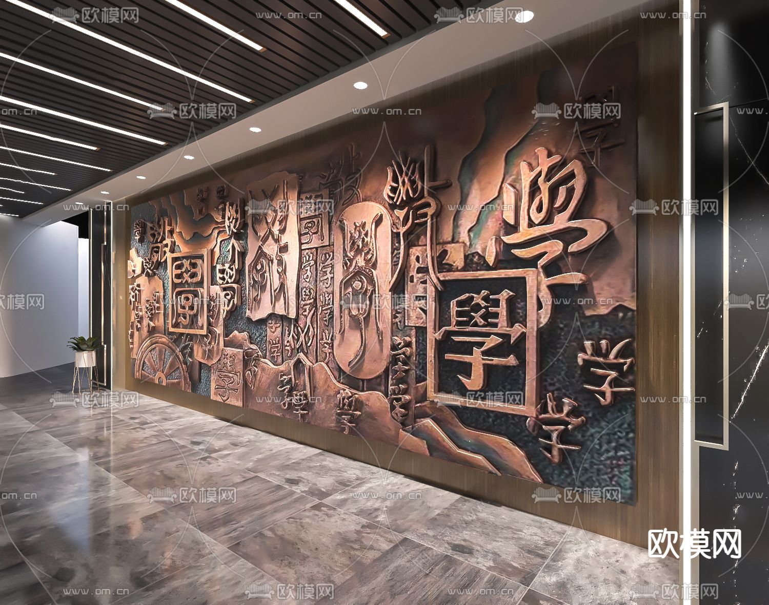 新中式文化浮雕su模型下载（渲染图1）