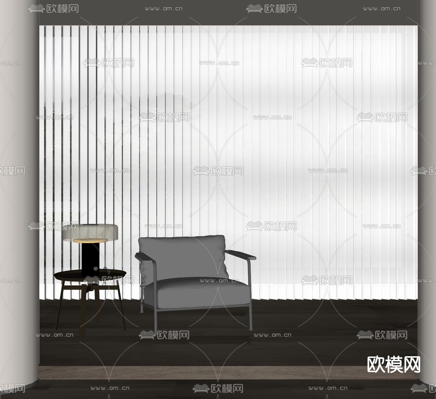 现代梦幻窗帘su模型下载（渲染图2）