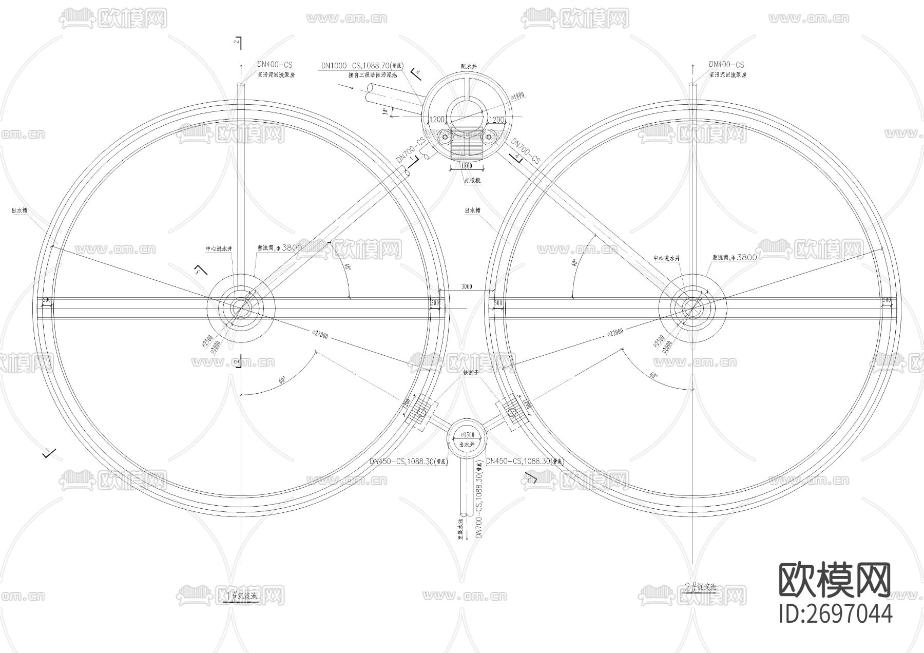 某污水处理工程二沉池cad施工图下载（渲染图1）