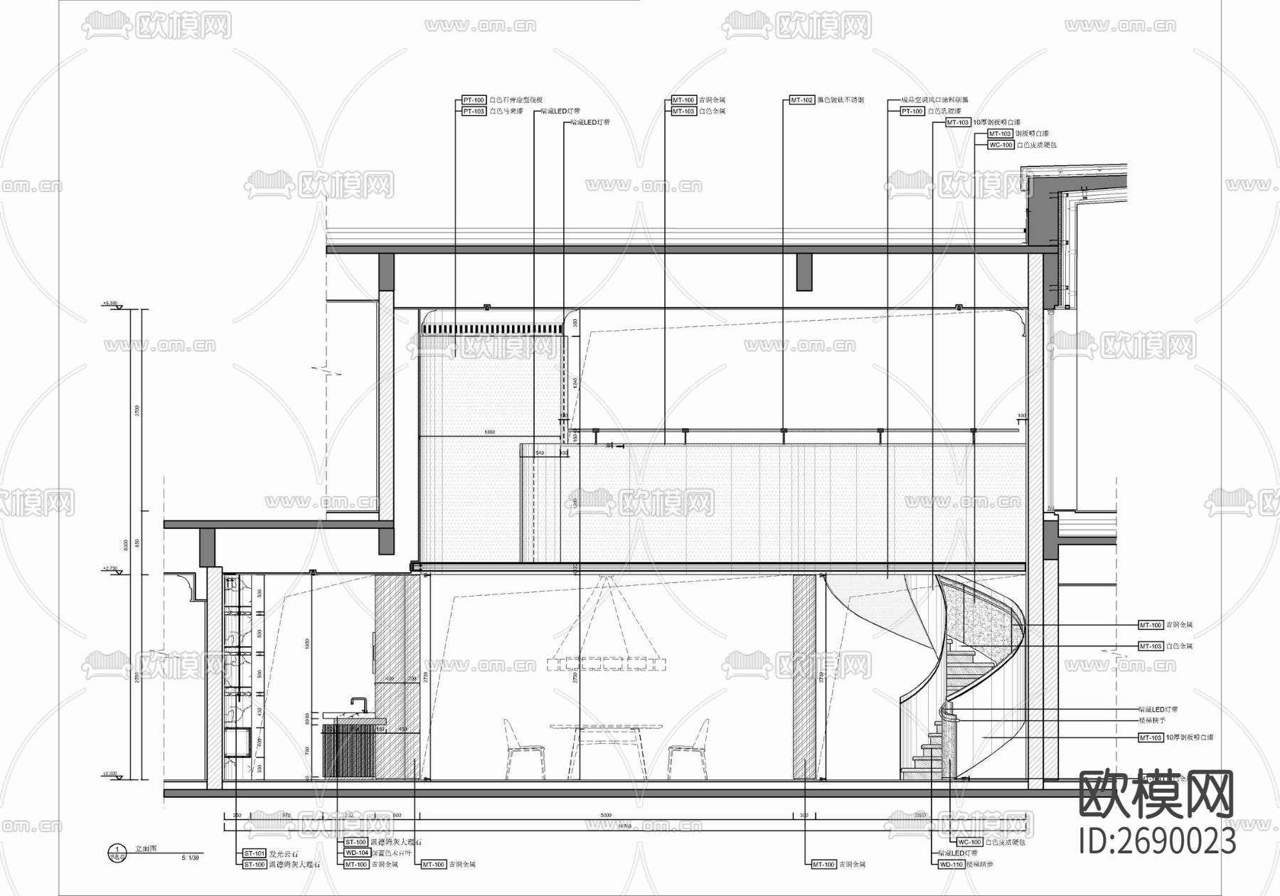 跃层家装样板房豪宅cad平面图下载（渲染图8）