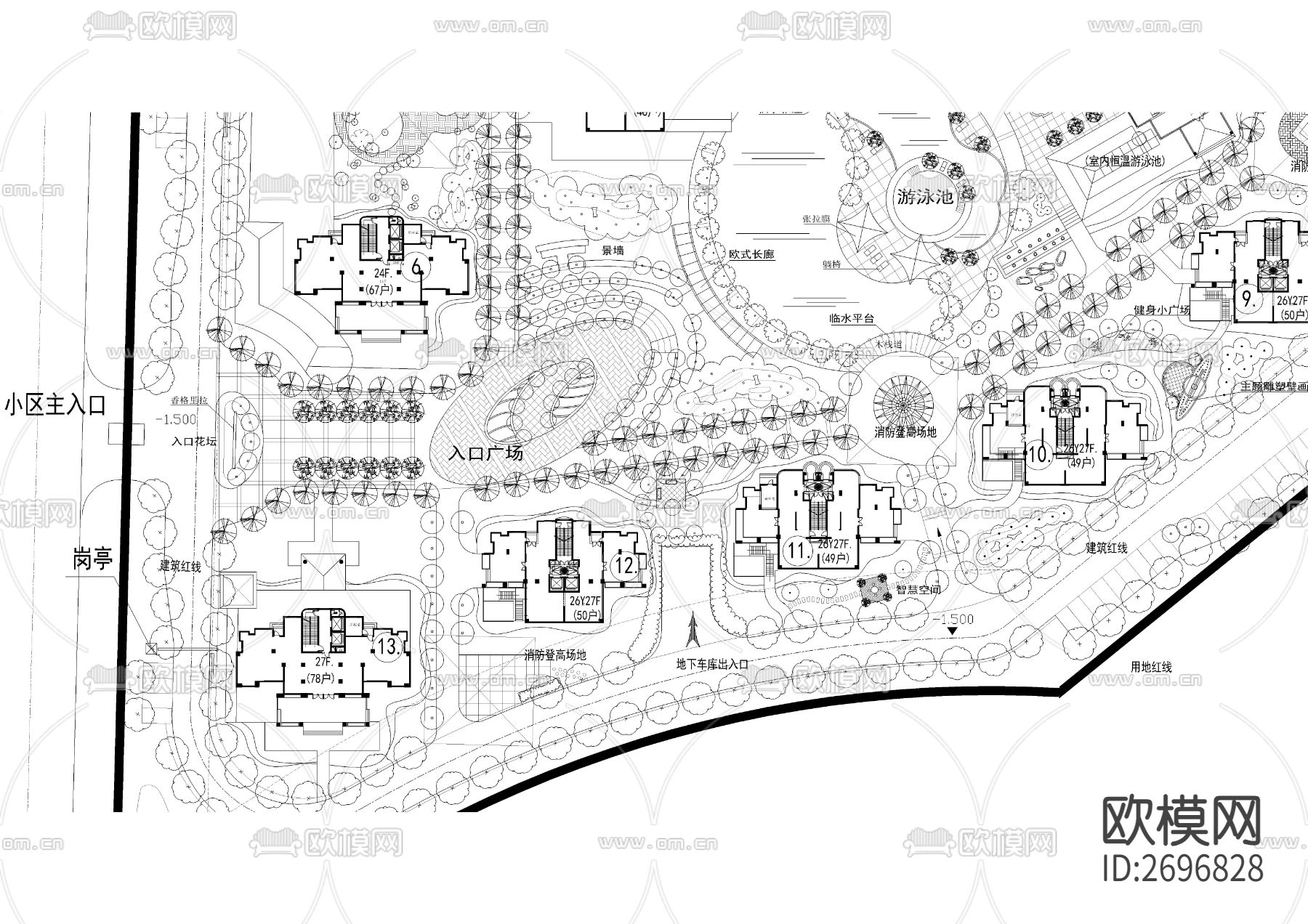 高层小区景观规划cad施工图下载（渲染图3）