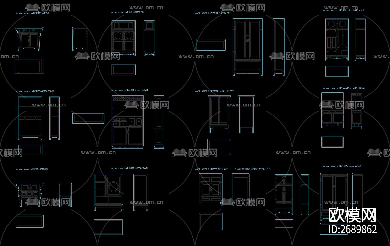 置物柜cad立面图下载（渲染图1）