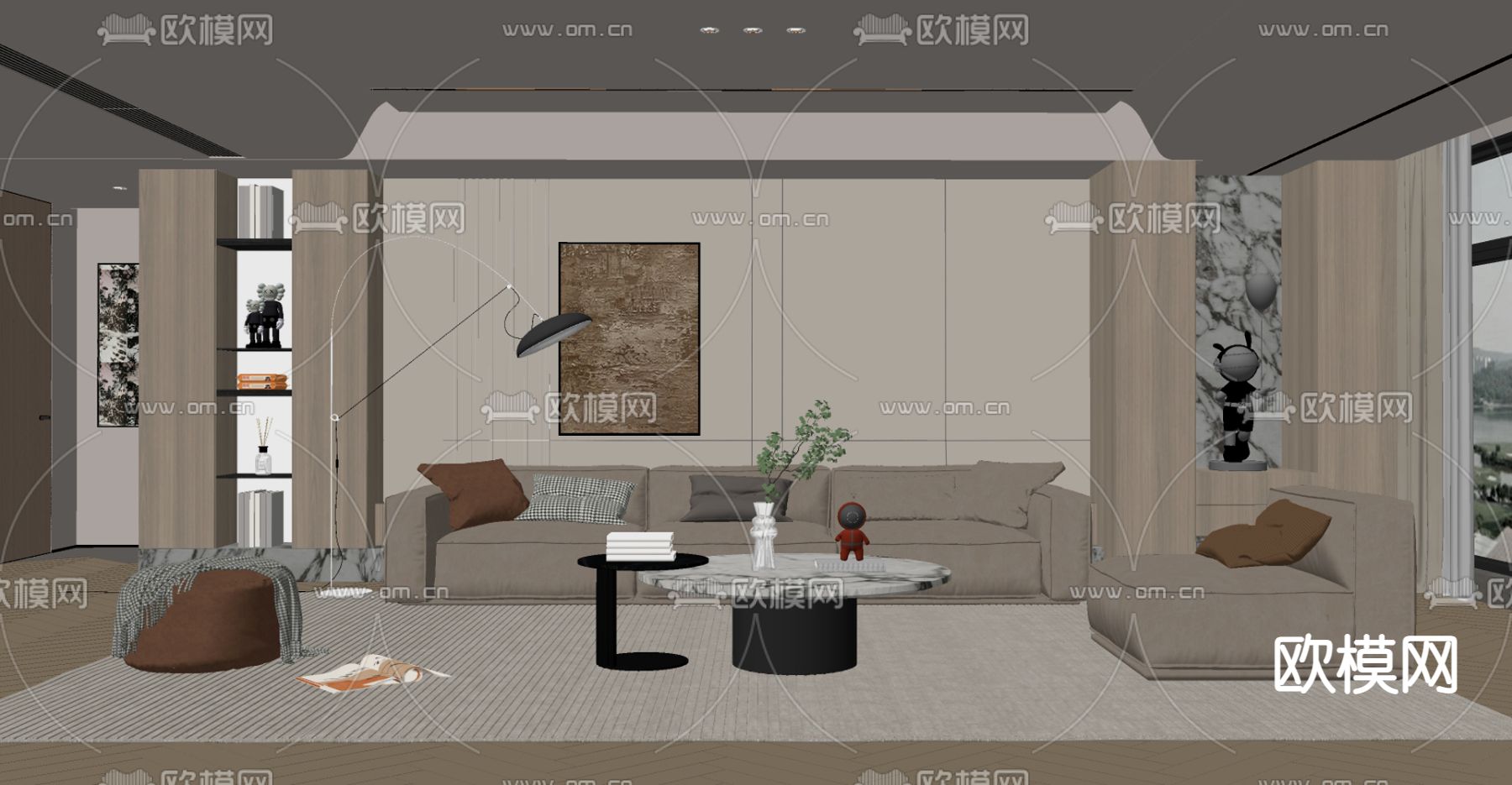 现代客厅su模型下载（渲染图2）
