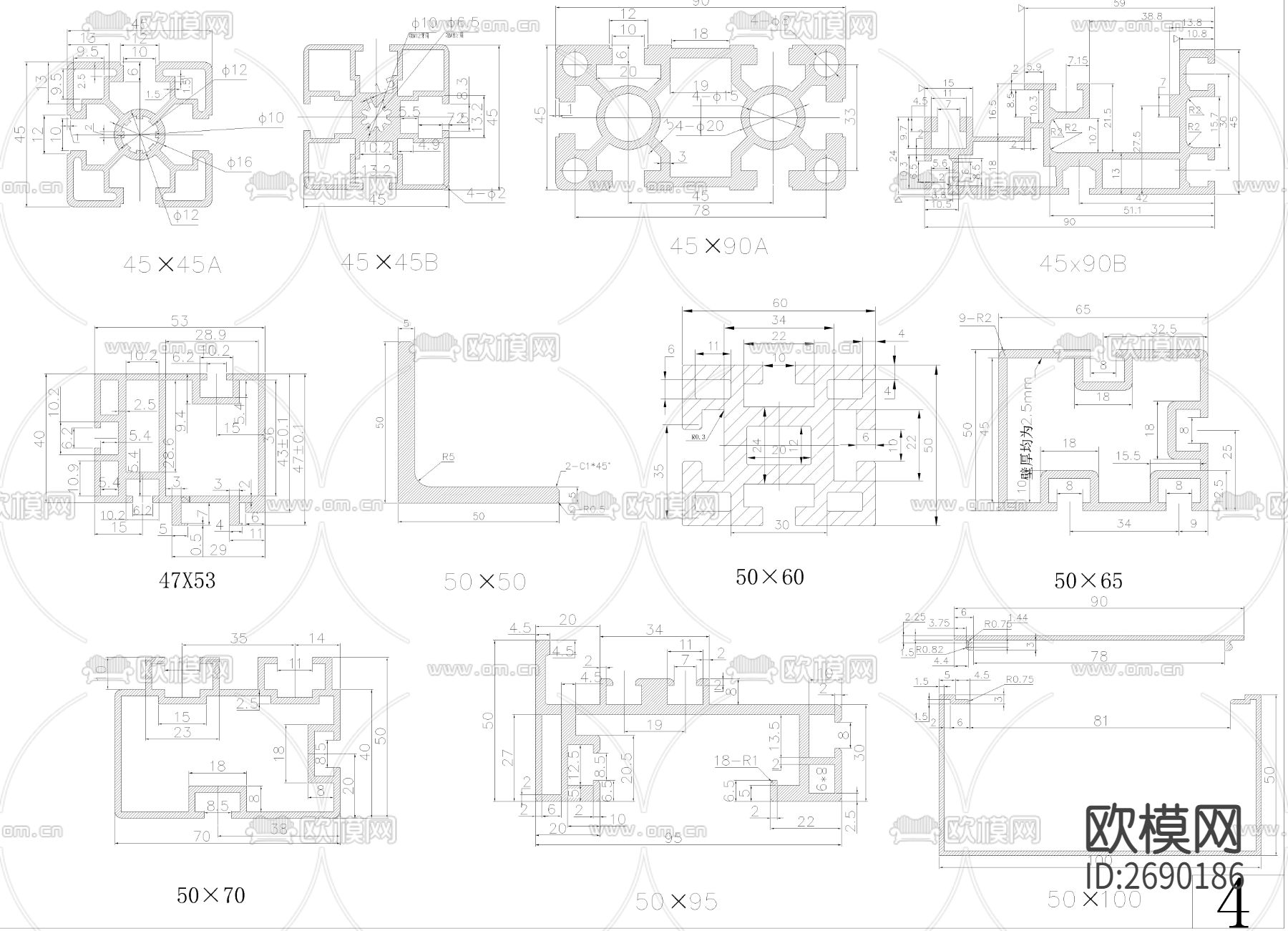 铝型材cad大样图下载（渲染图3）