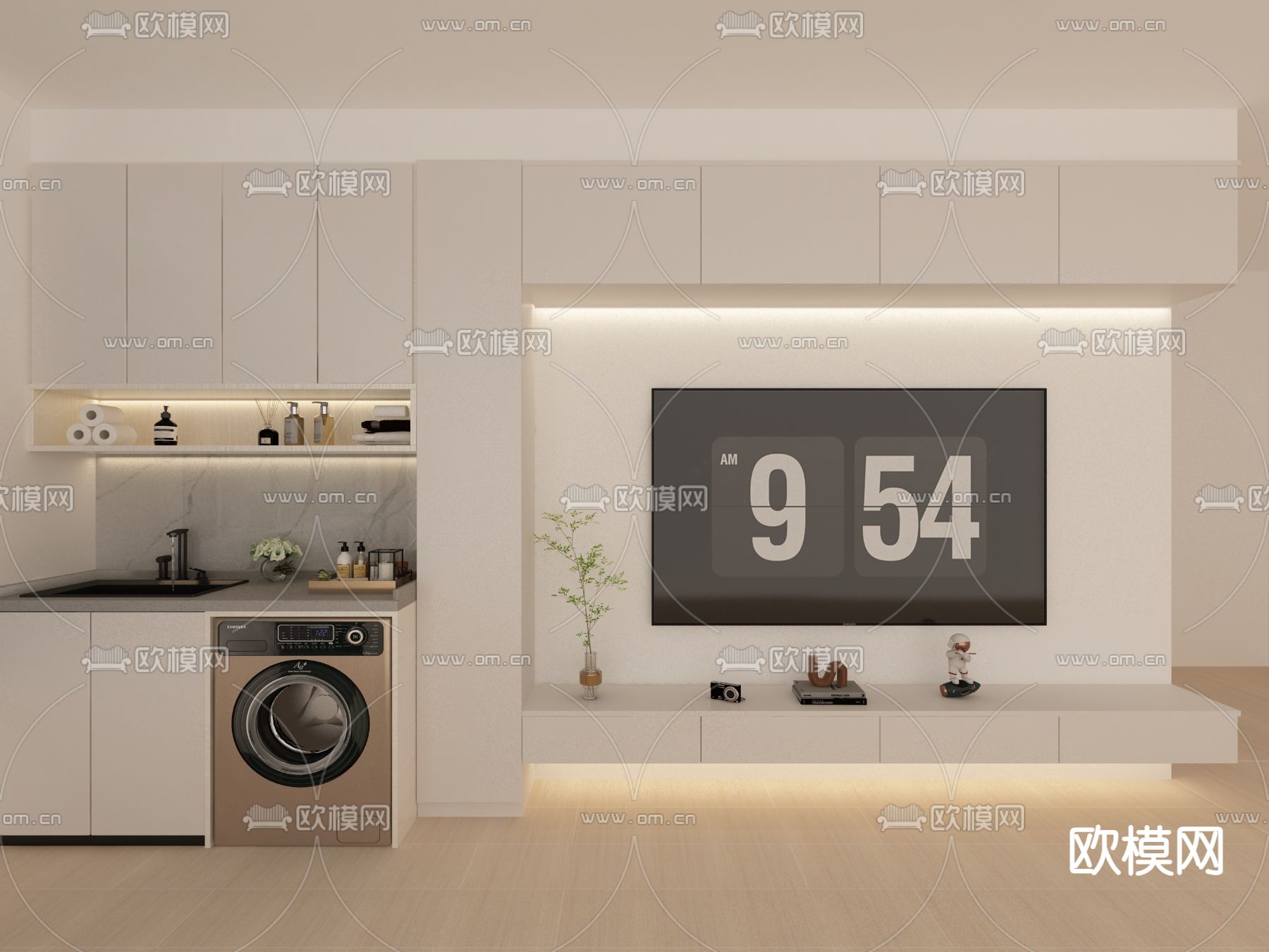 现代电视背景墙免费3d模型下载（渲染图2）