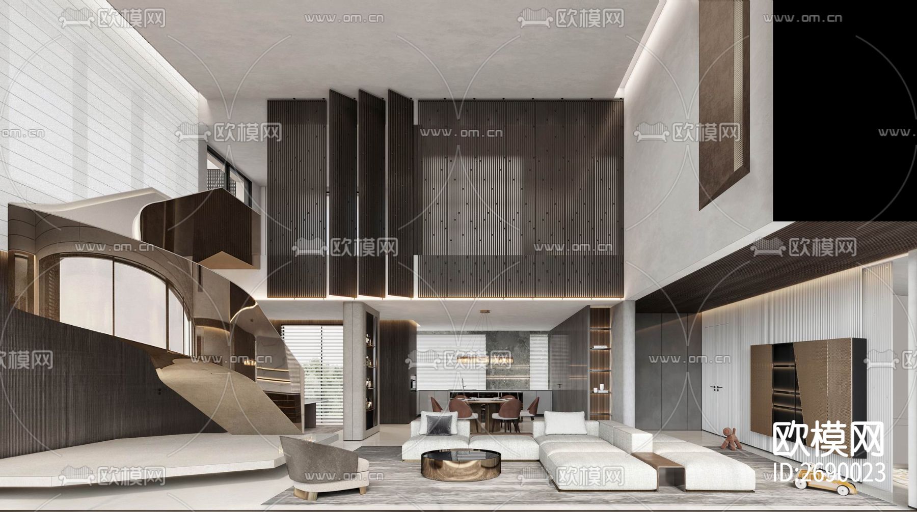 跃层家装样板房豪宅cad平面图下载（渲染图1）