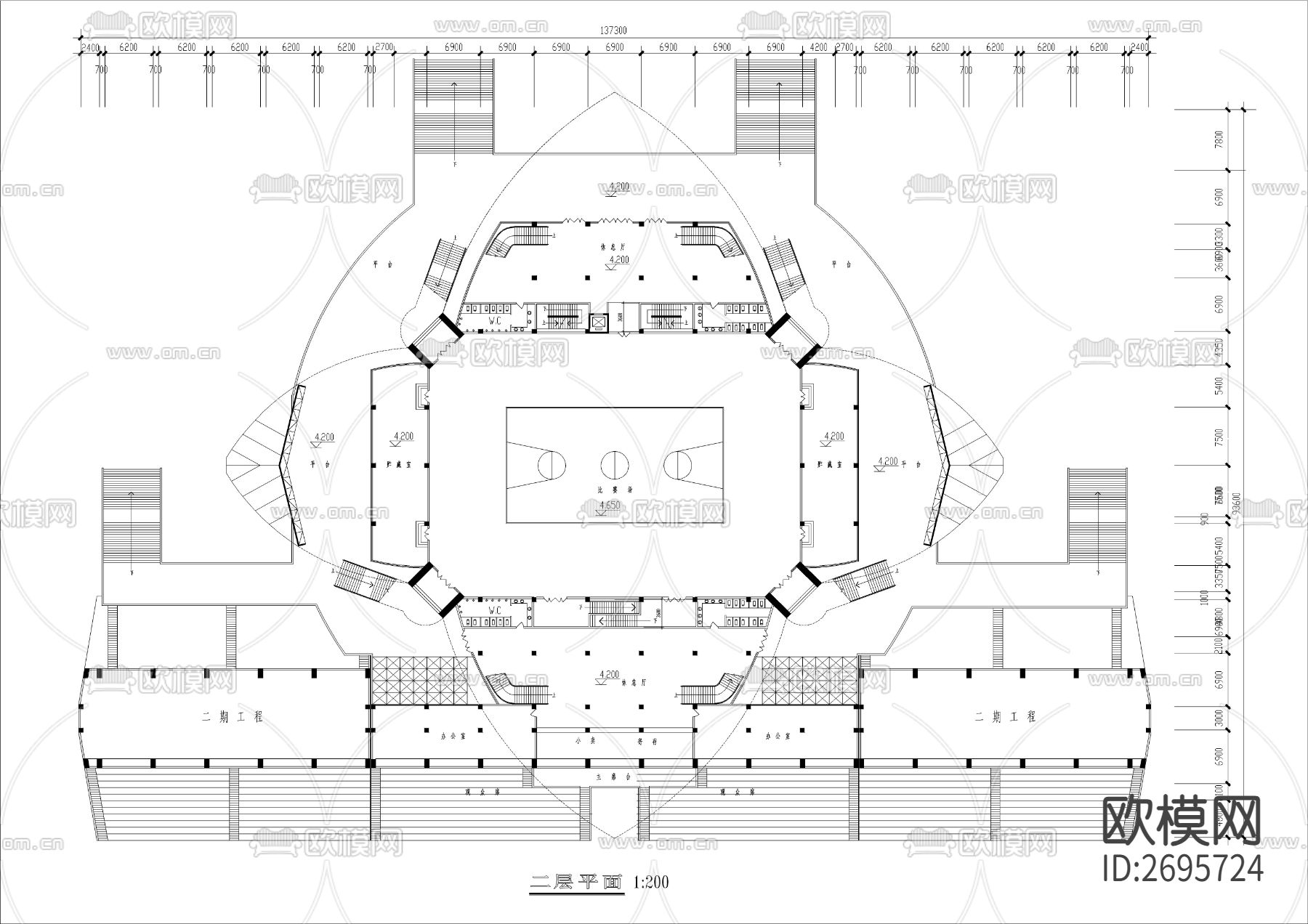 某大学体育馆cad施工图下载（渲染图2）