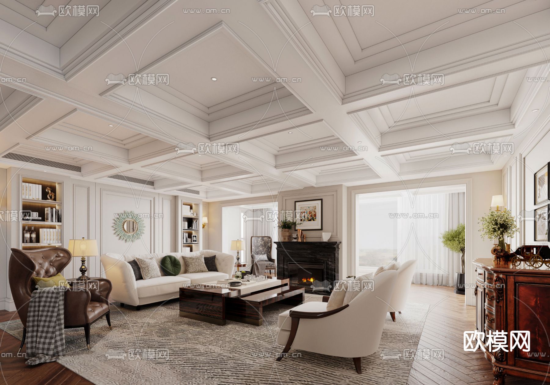 欧式客厅免费3d模型下载（渲染图1）