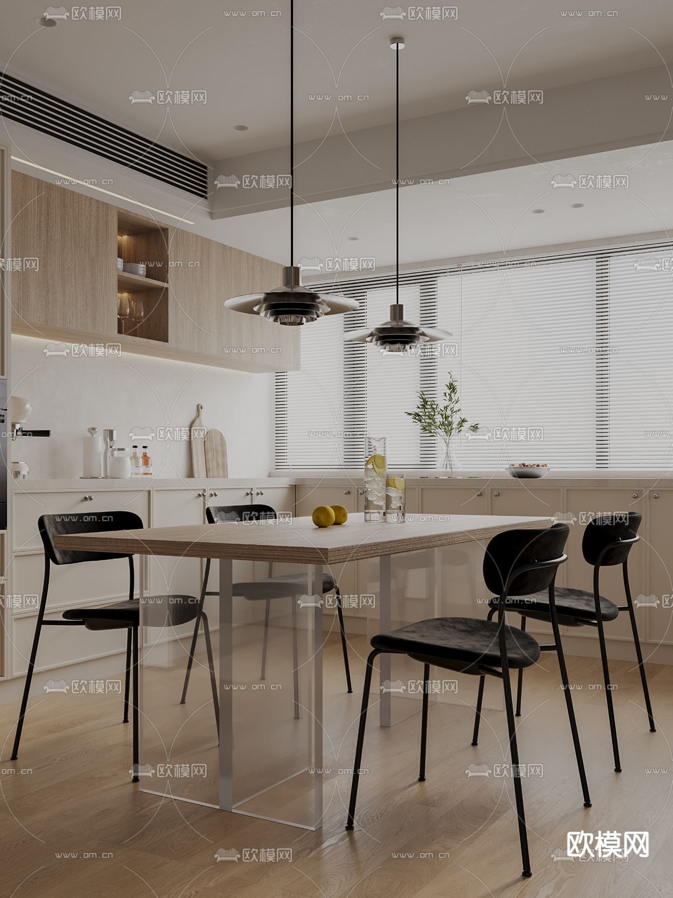 奶油风餐厅3d模型下载（渲染图2）