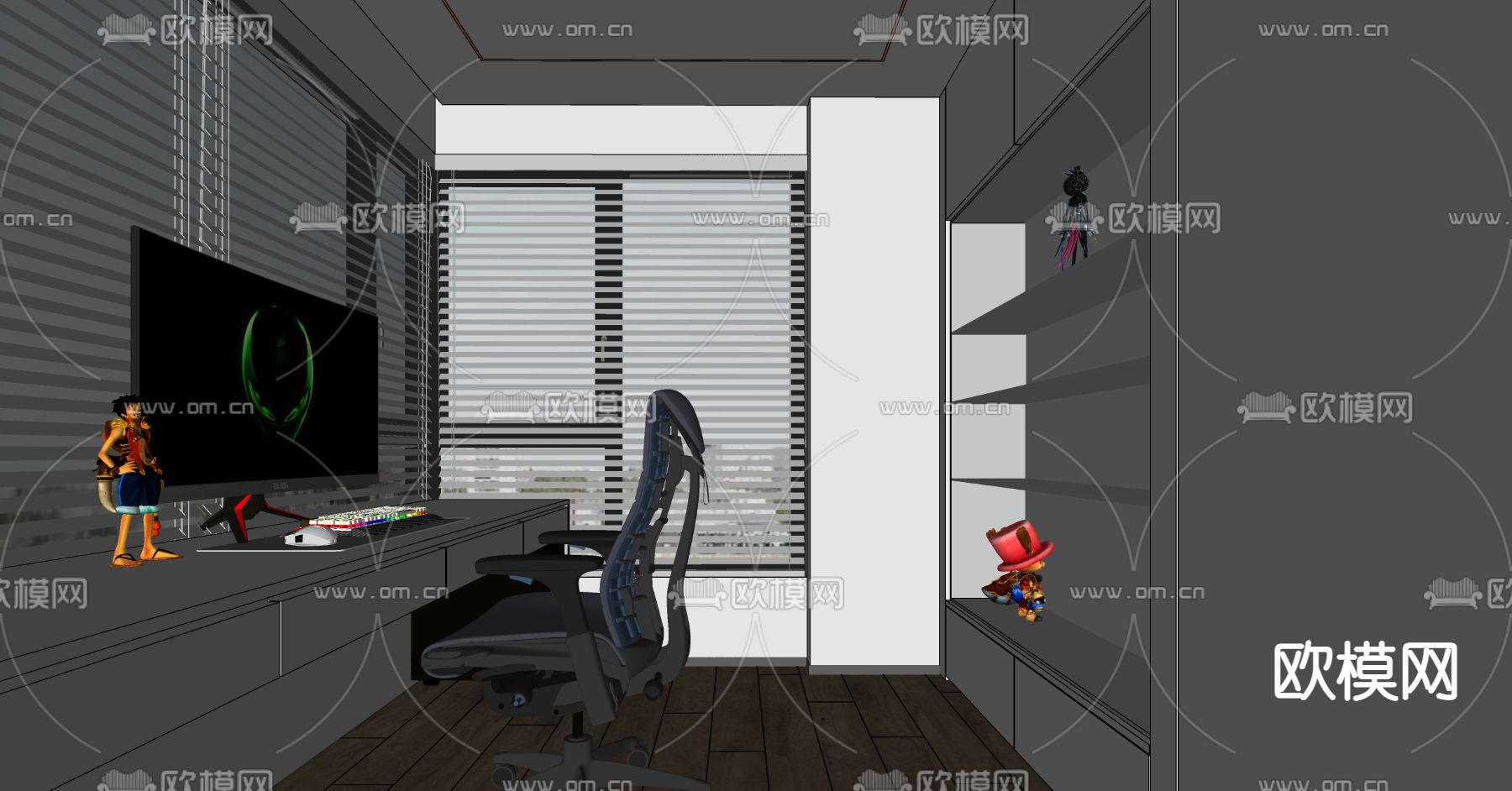 现代电竞房su模型下载（渲染图2）