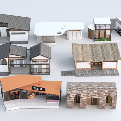  新中式公共厕所su模型 