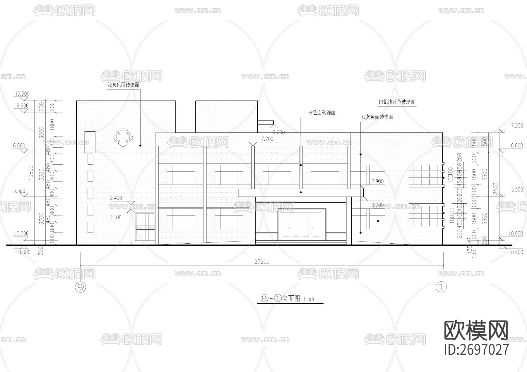 卫生院建筑cad施工图下载（渲染图1）