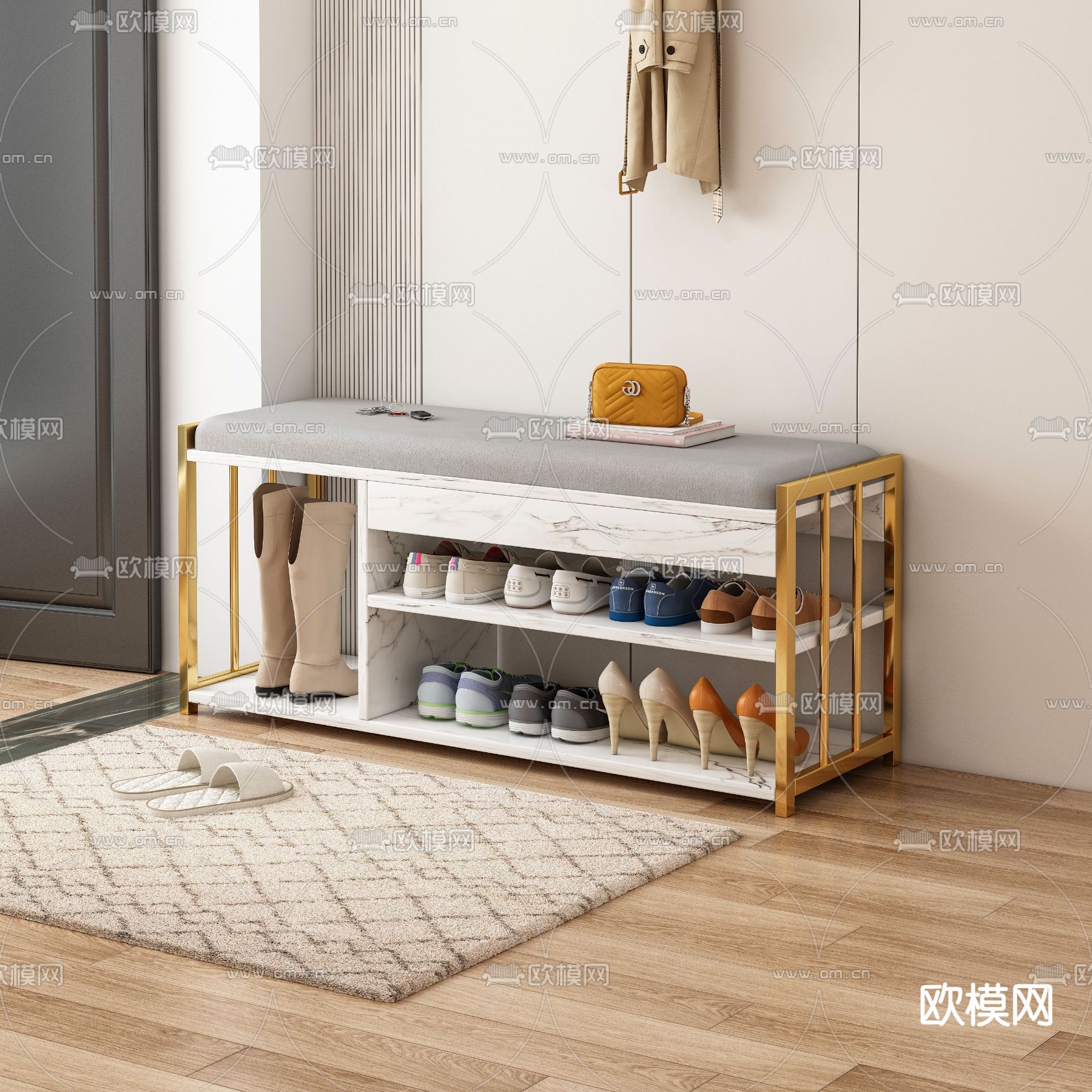 轻奢换鞋凳 矮鞋柜3d模型下载