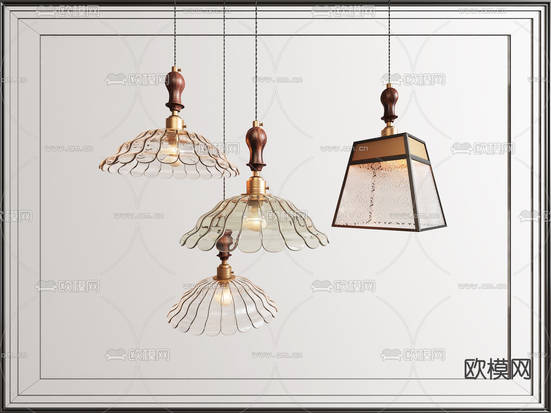 美式小吊灯3d模型下载
