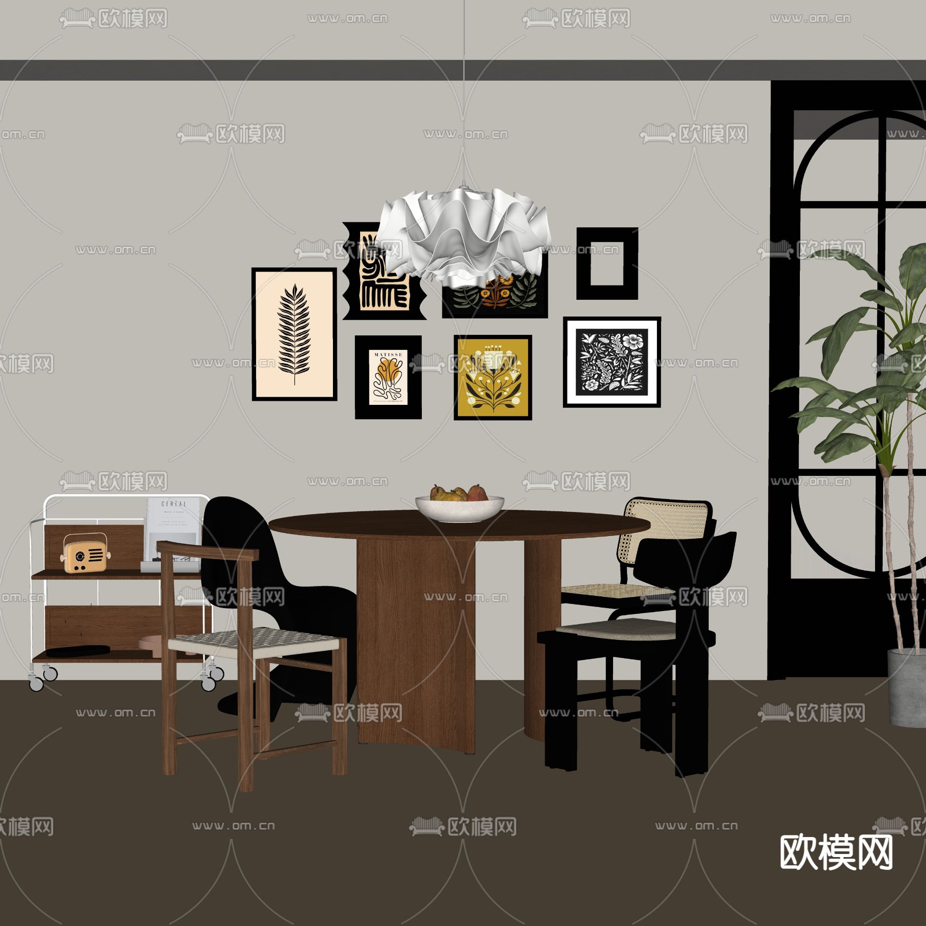 中古风餐桌椅su模型下载（渲染图2）