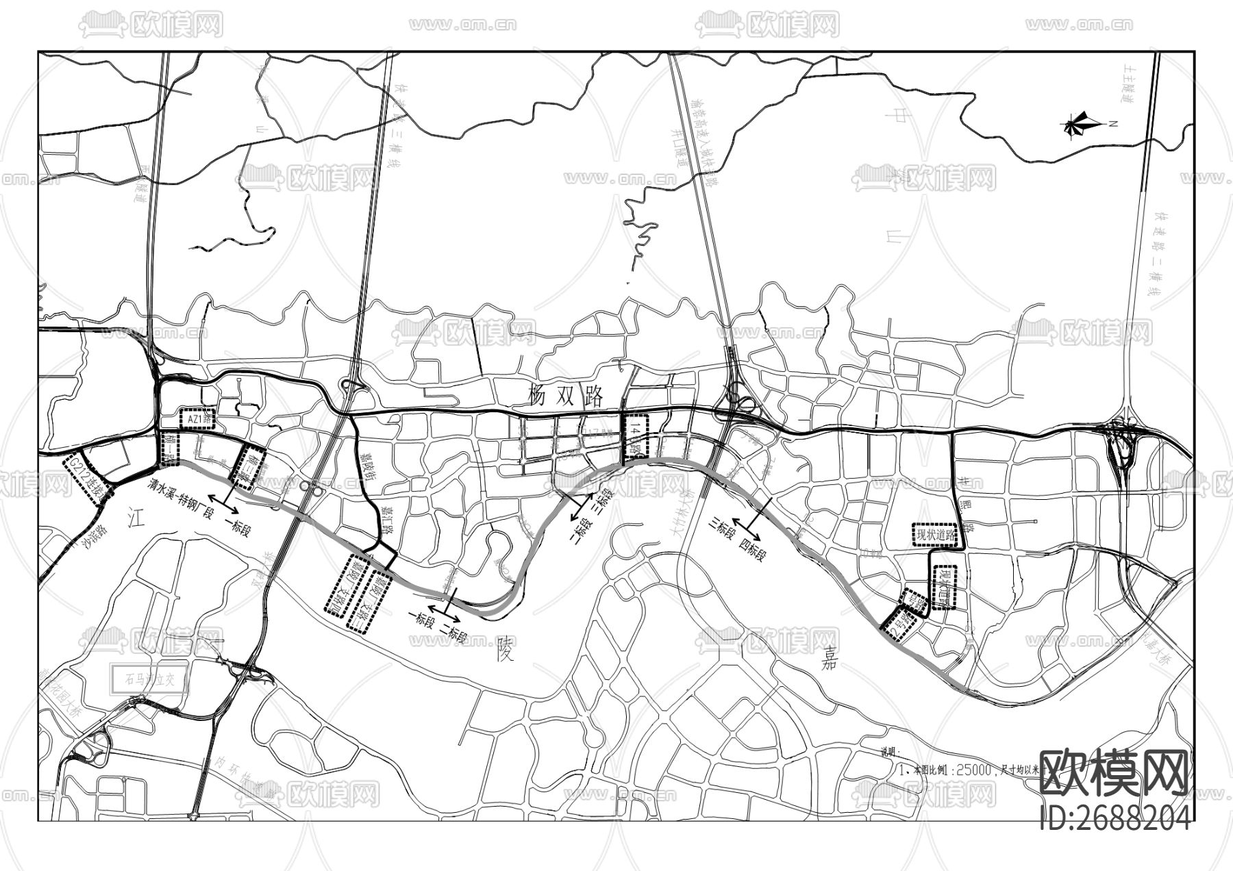 防洪护岸cad施工图下载（渲染图1）