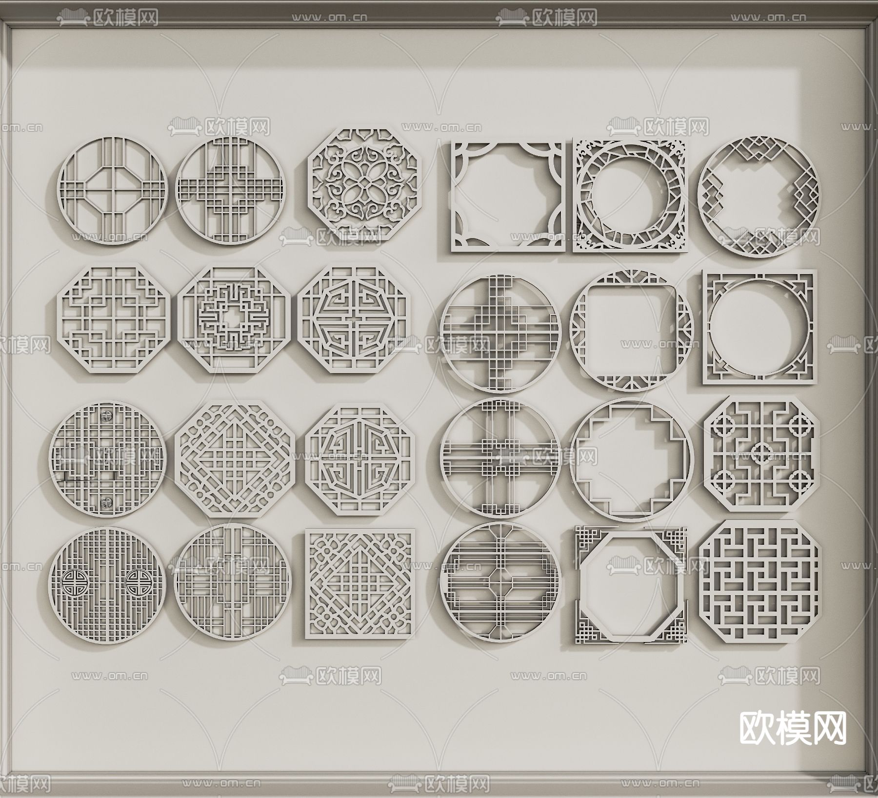中式雕花窗户 雕花纹样3d模型下载_ID14140504_3dmax免费模型-欧模网