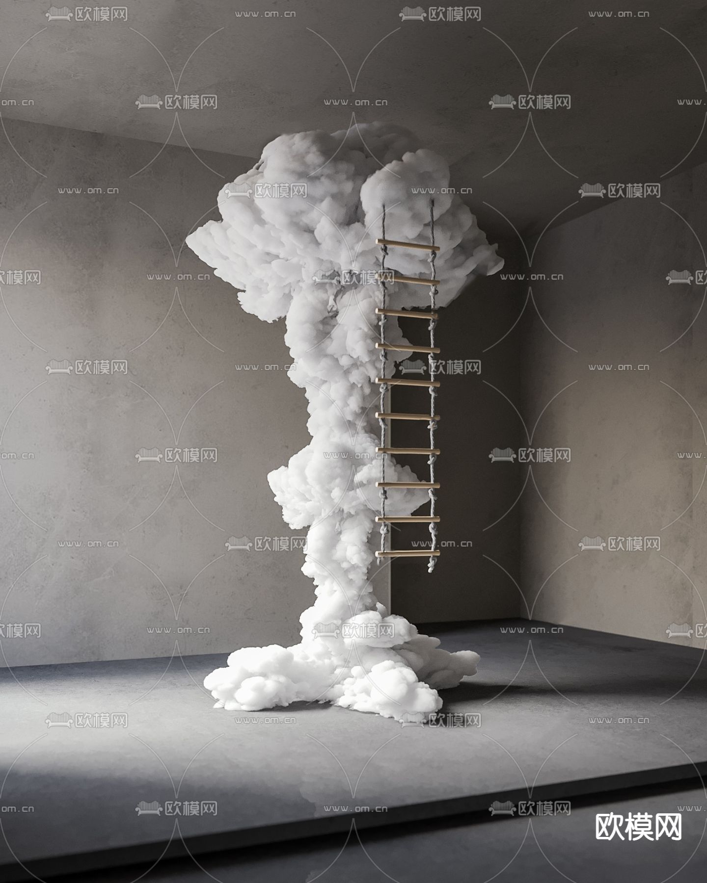 侘寂风蘑菇云雕塑su模型下载（渲染图1）