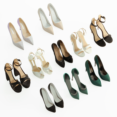  现代高跟皮鞋su模型 