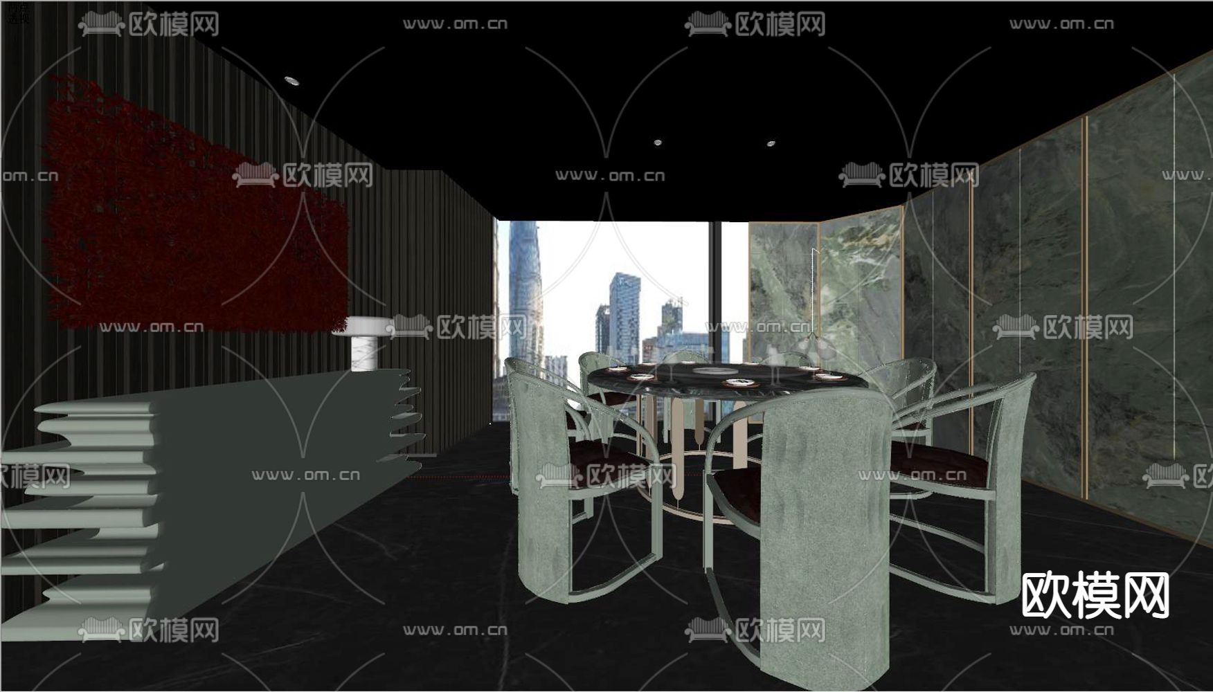 现代餐厅包厢su模型下载（渲染图2）