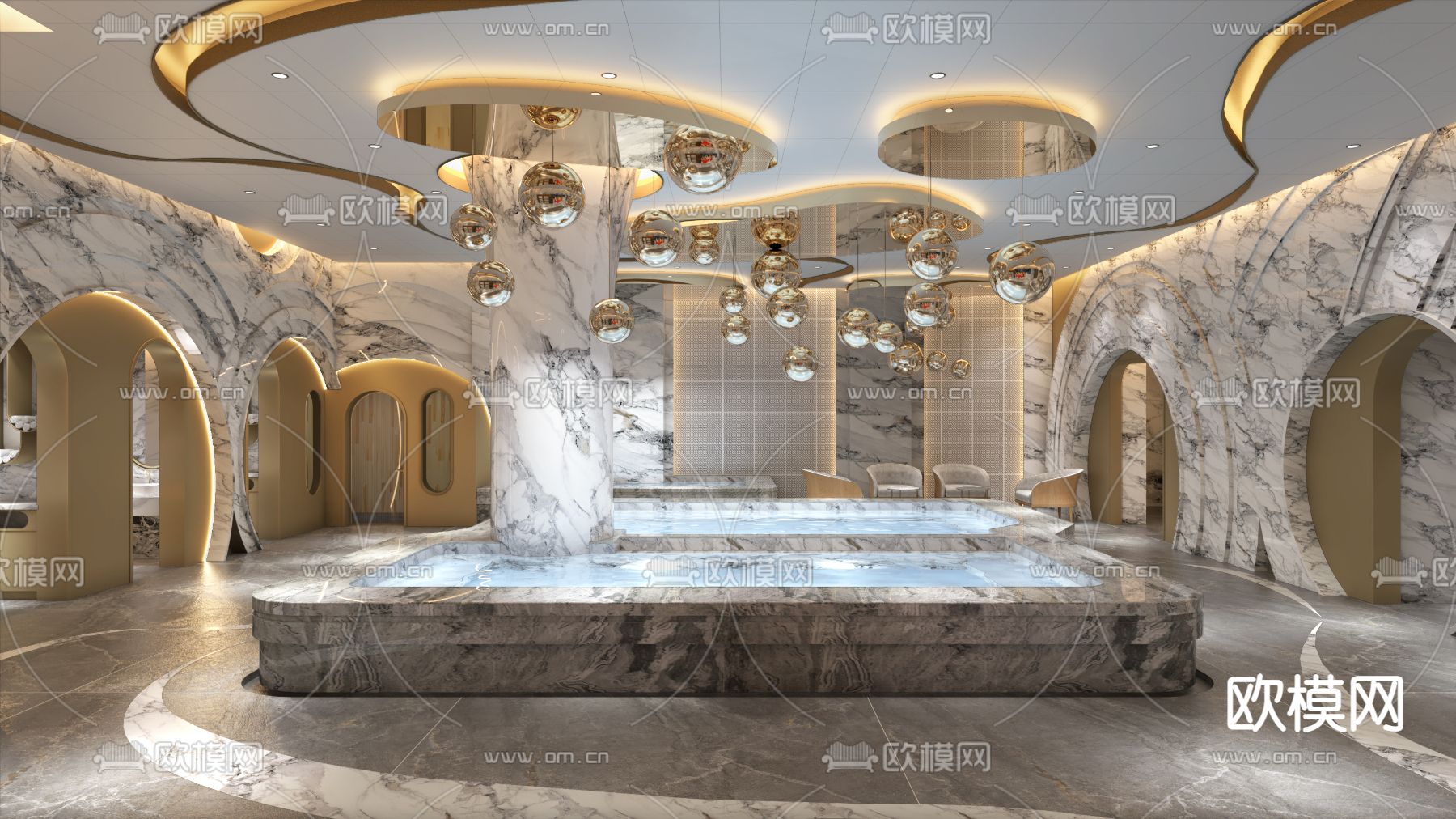 洗浴男浴区su模型下载（渲染图1）