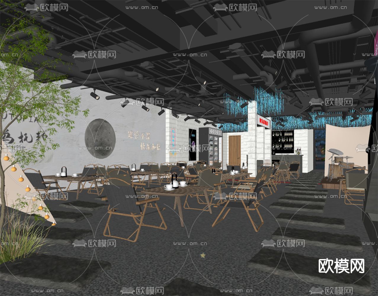 工业风清吧 酒吧su模型下载（渲染图2）