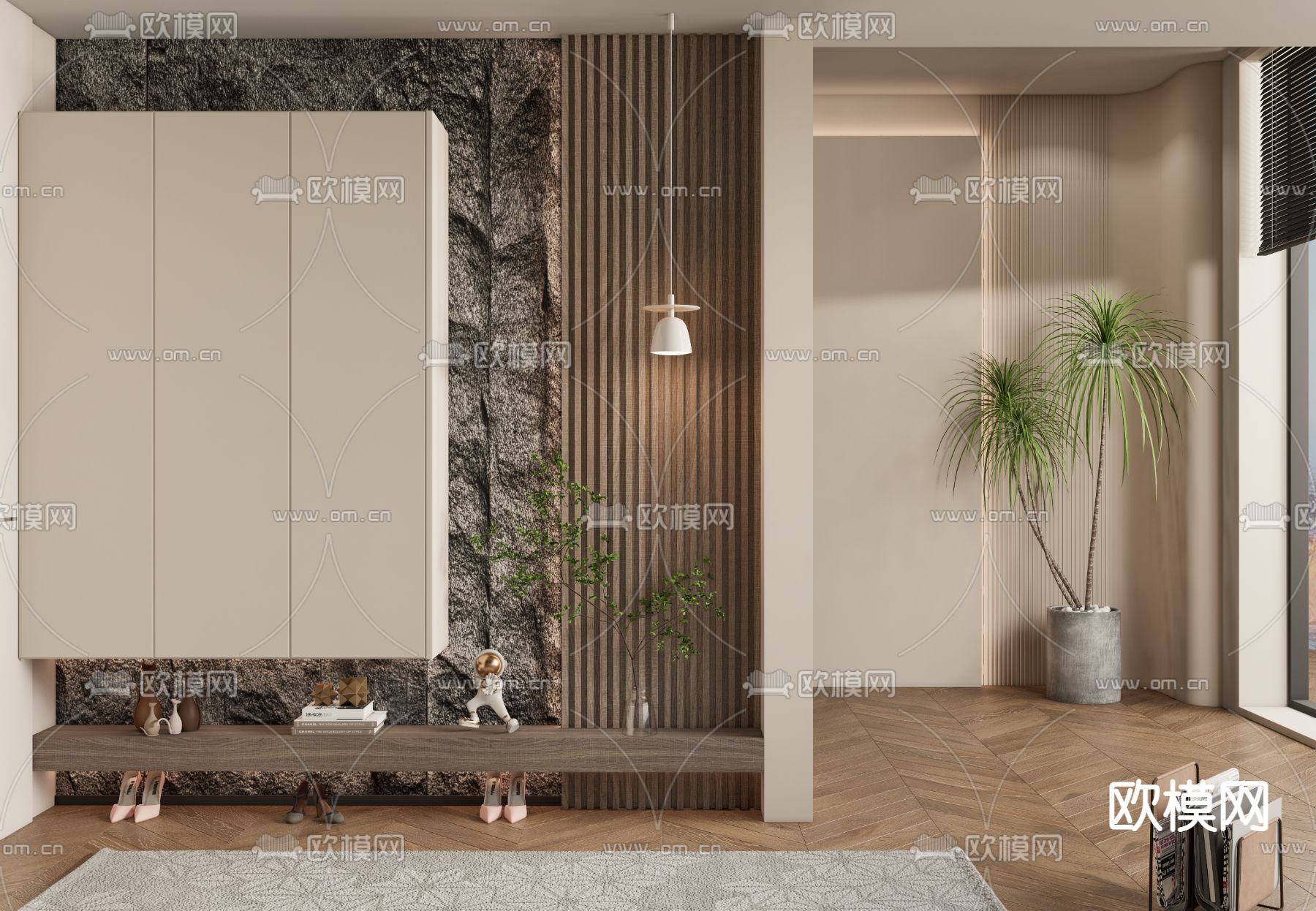 玄关鞋柜 功能性玄关su模型下载（渲染图1）