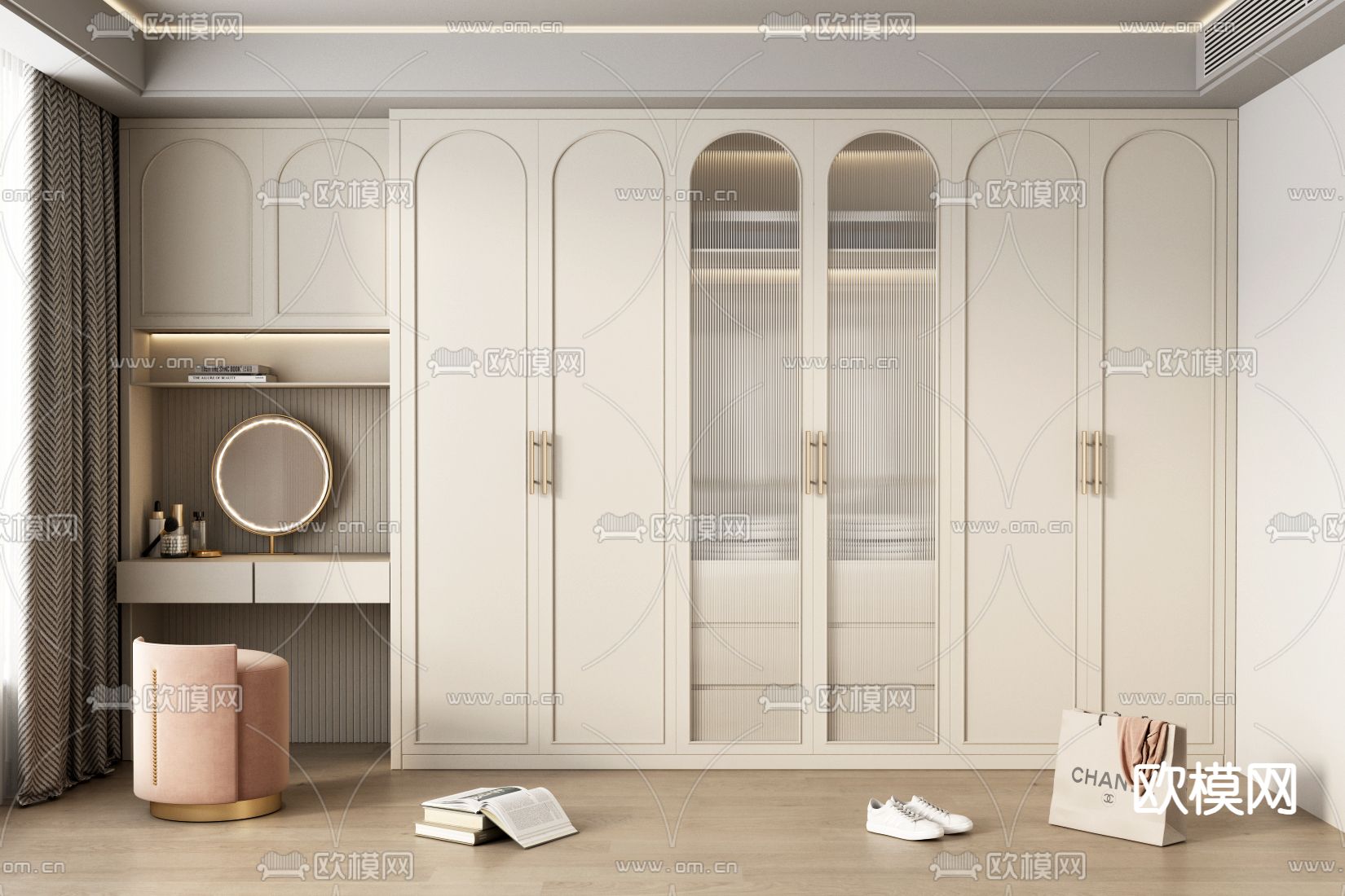 一体式衣柜 梳妆台3d模型下载
