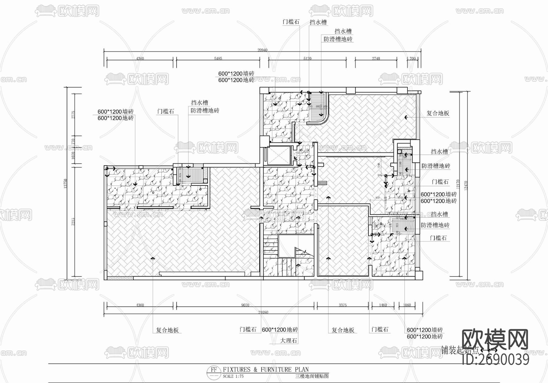 三层别墅室内cad施工图下载（渲染图5）