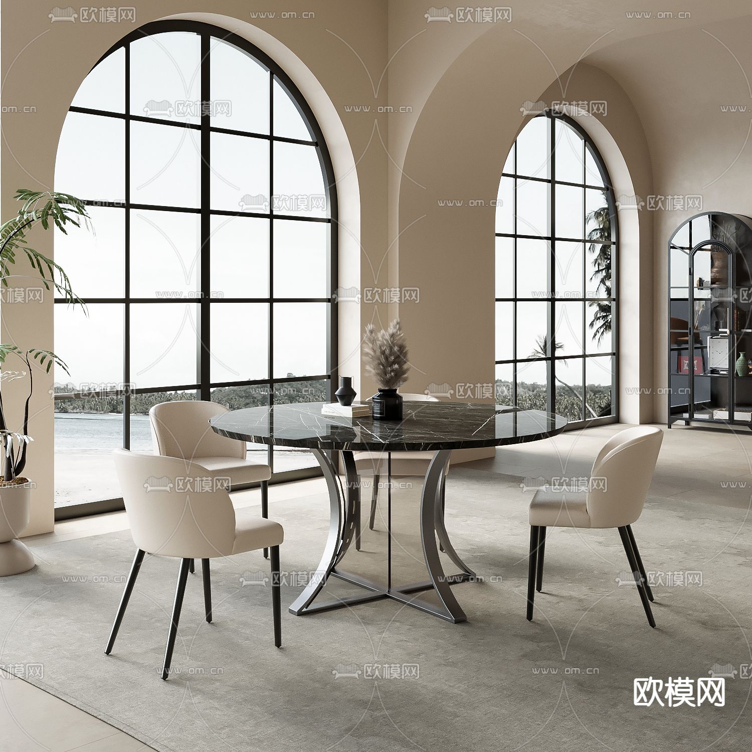 圆餐桌椅3d模型下载