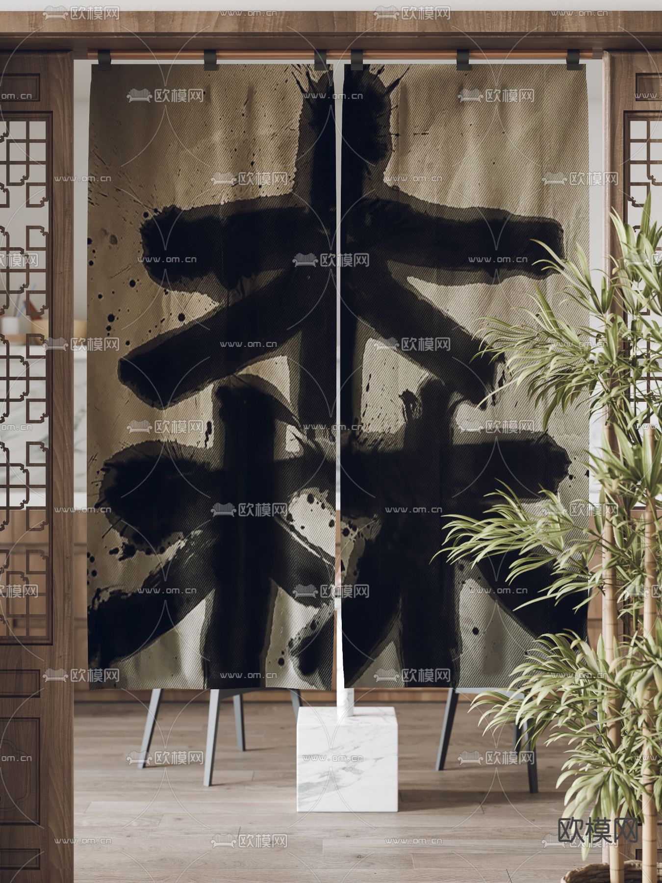 侘寂风窗帘 门帘 布帘3d模型下载