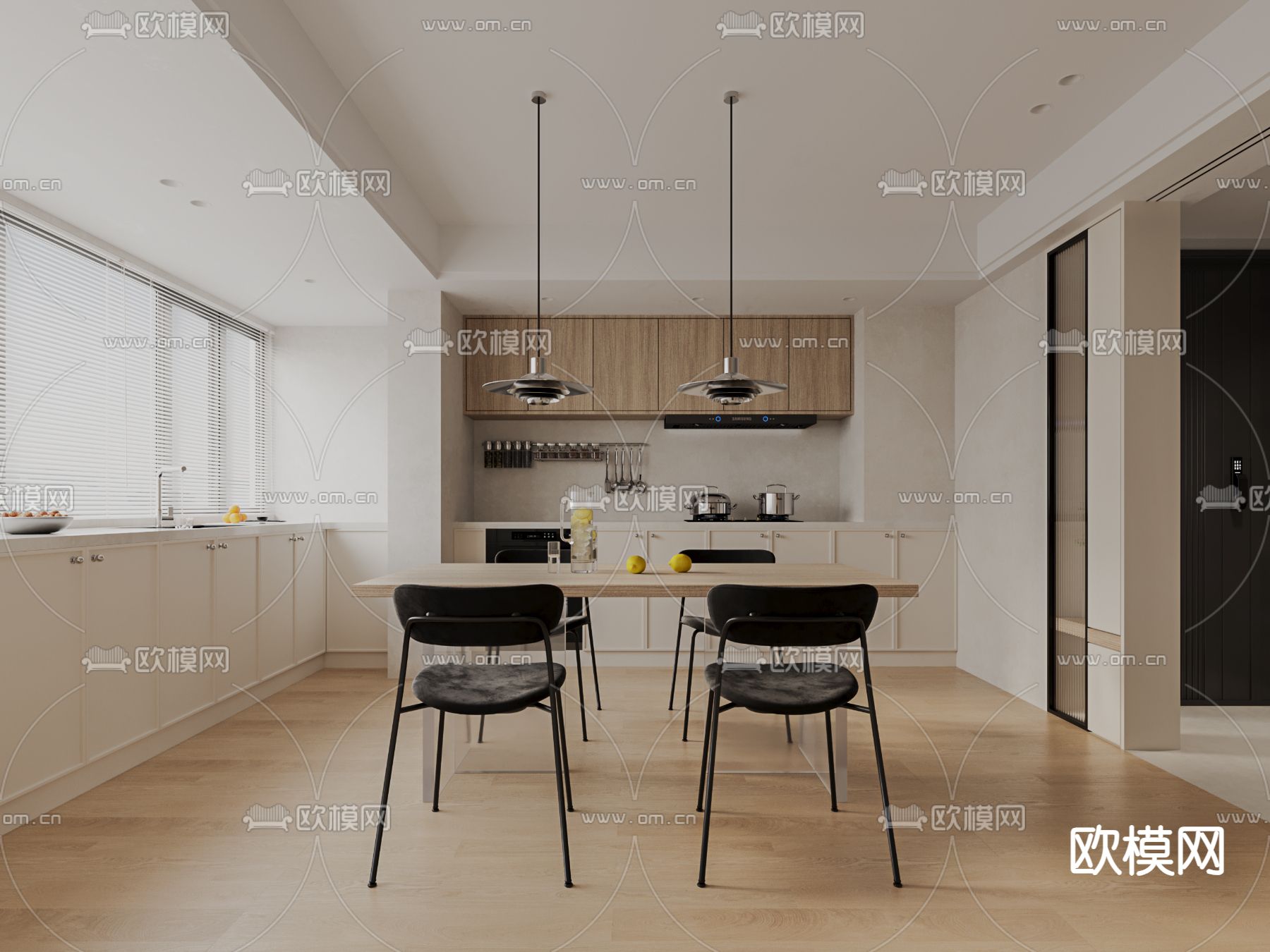 奶油风餐厅3d模型下载（渲染图4）