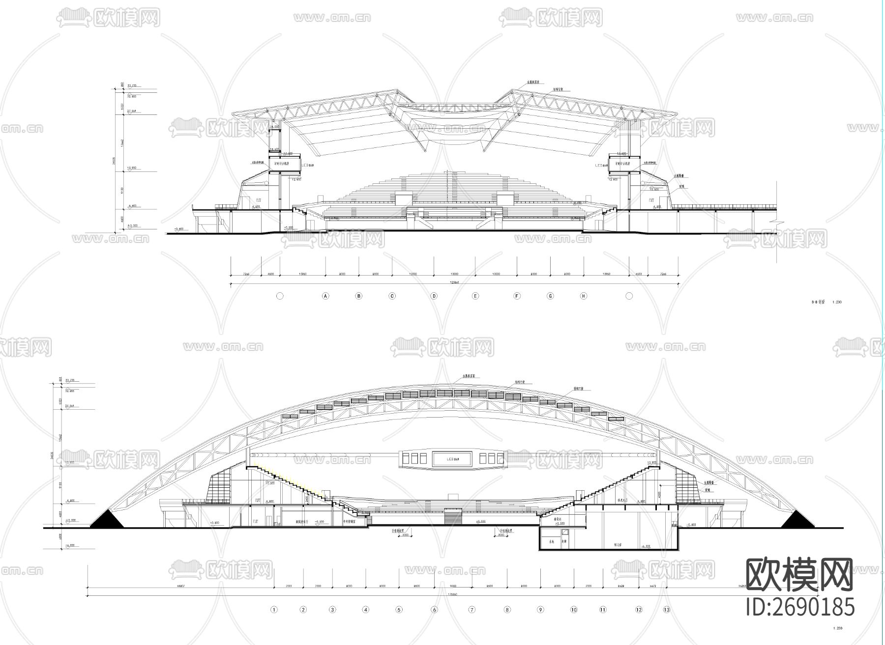 体育馆CAD施工图下载（渲染图1）