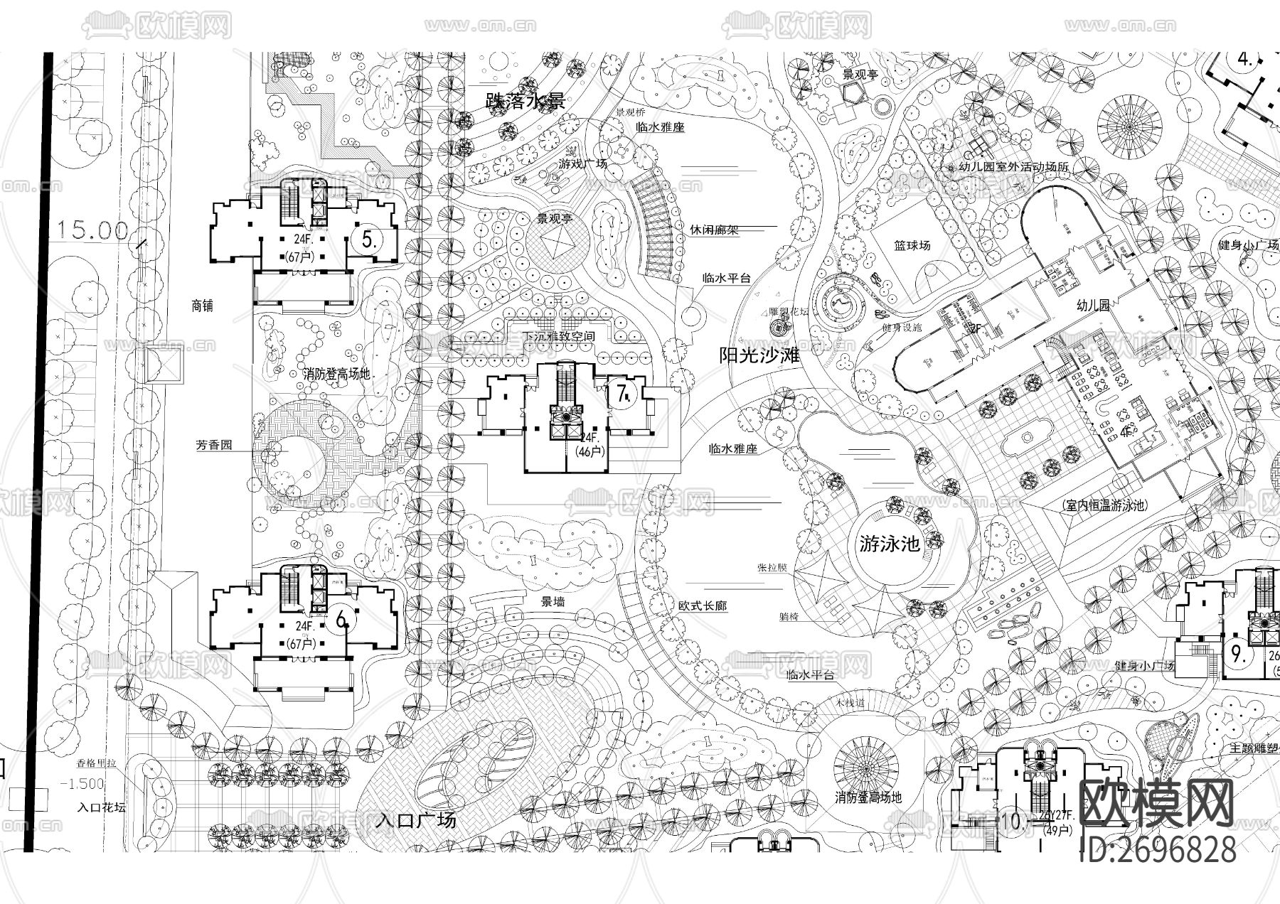 高层小区景观规划cad施工图下载（渲染图4）