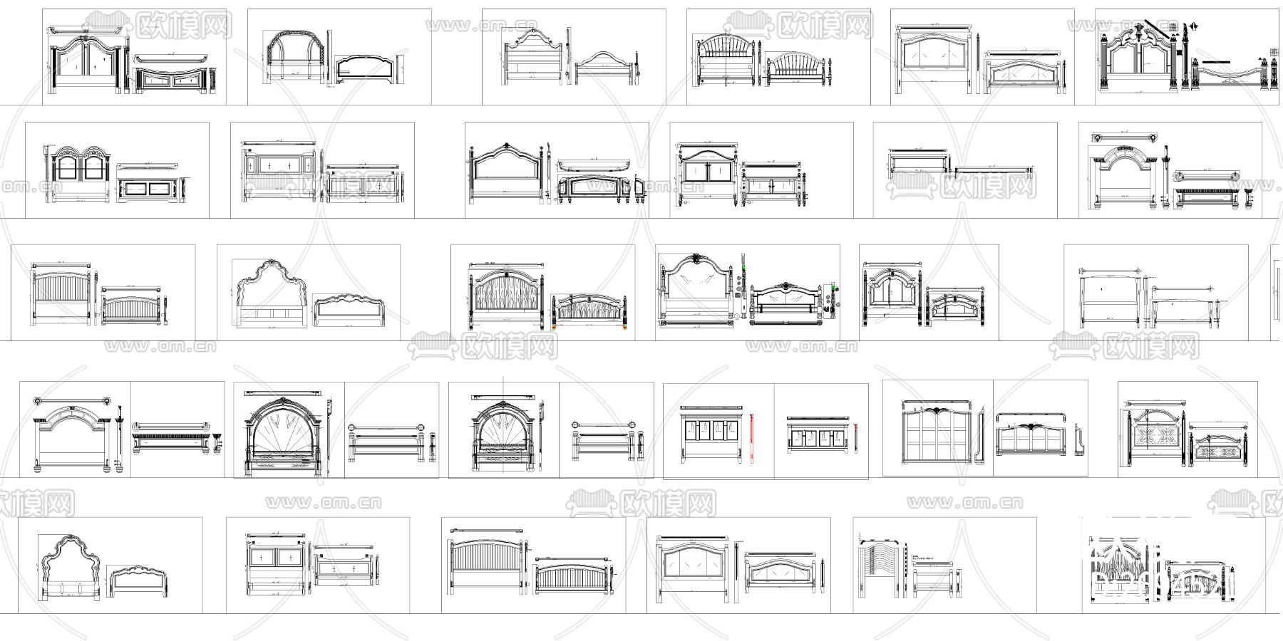 欧式美式床cad图库下载（渲染图2）